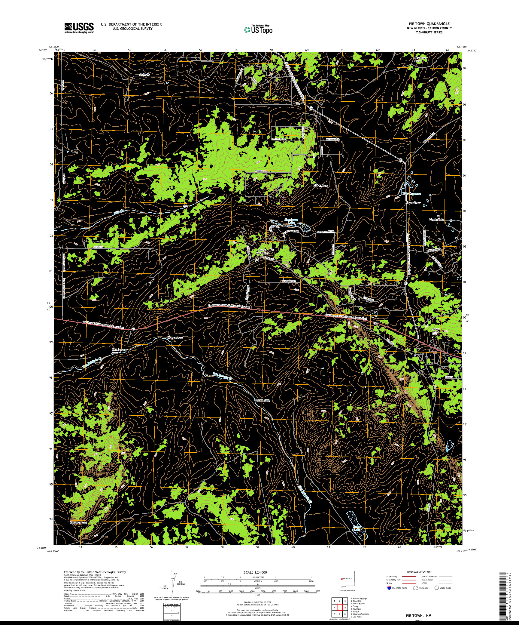 USGS US TOPO 7.5-MINUTE MAP FOR PIE TOWN, NM 2020