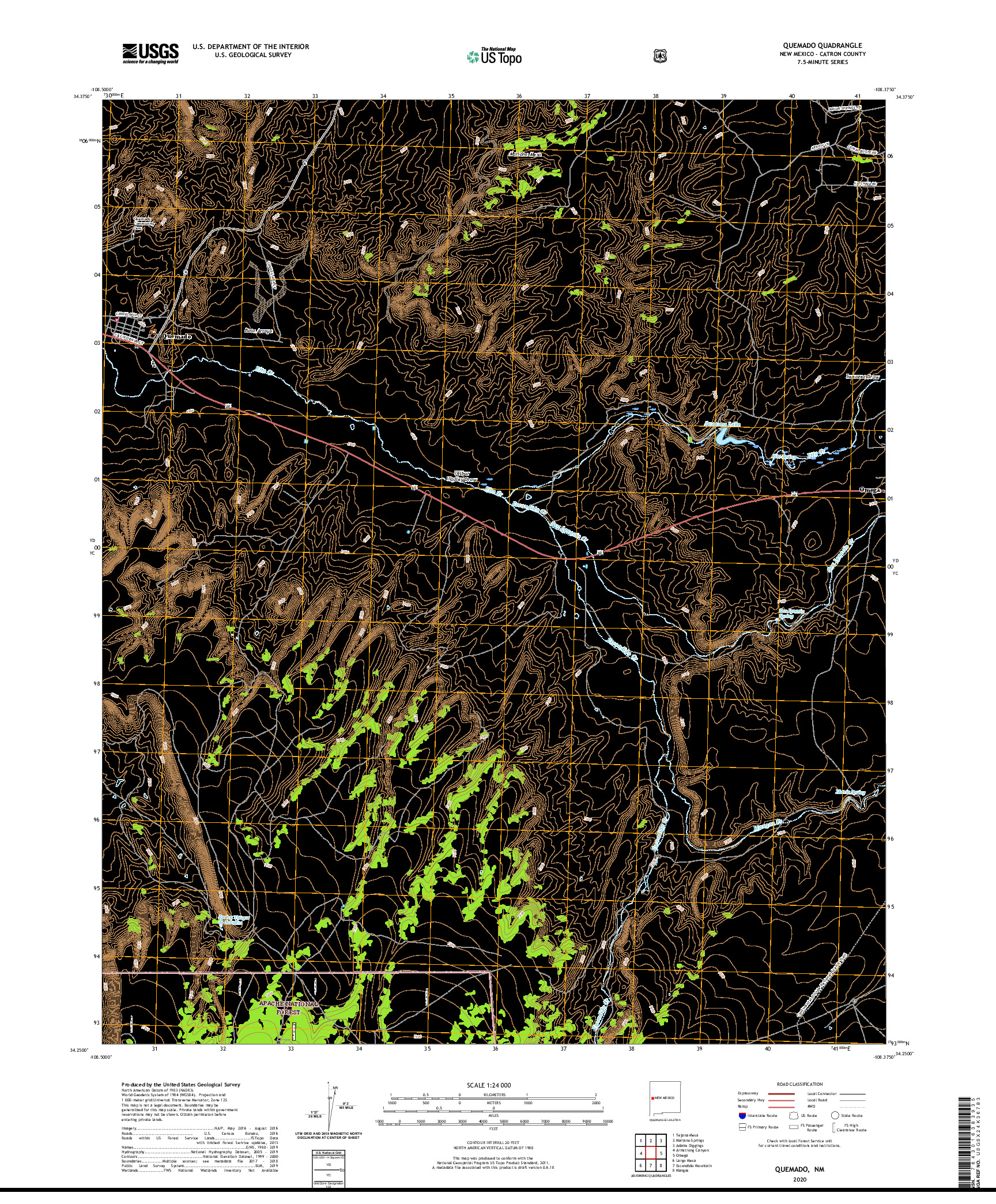 USGS US TOPO 7.5-MINUTE MAP FOR QUEMADO, NM 2020