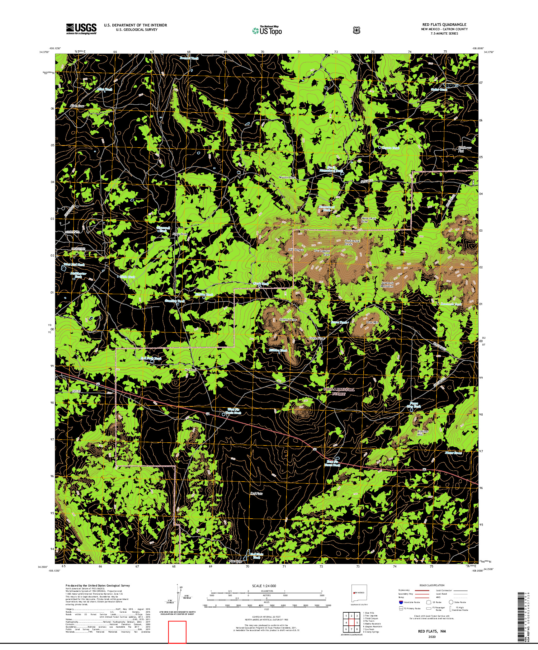 USGS US TOPO 7.5-MINUTE MAP FOR RED FLATS, NM 2020