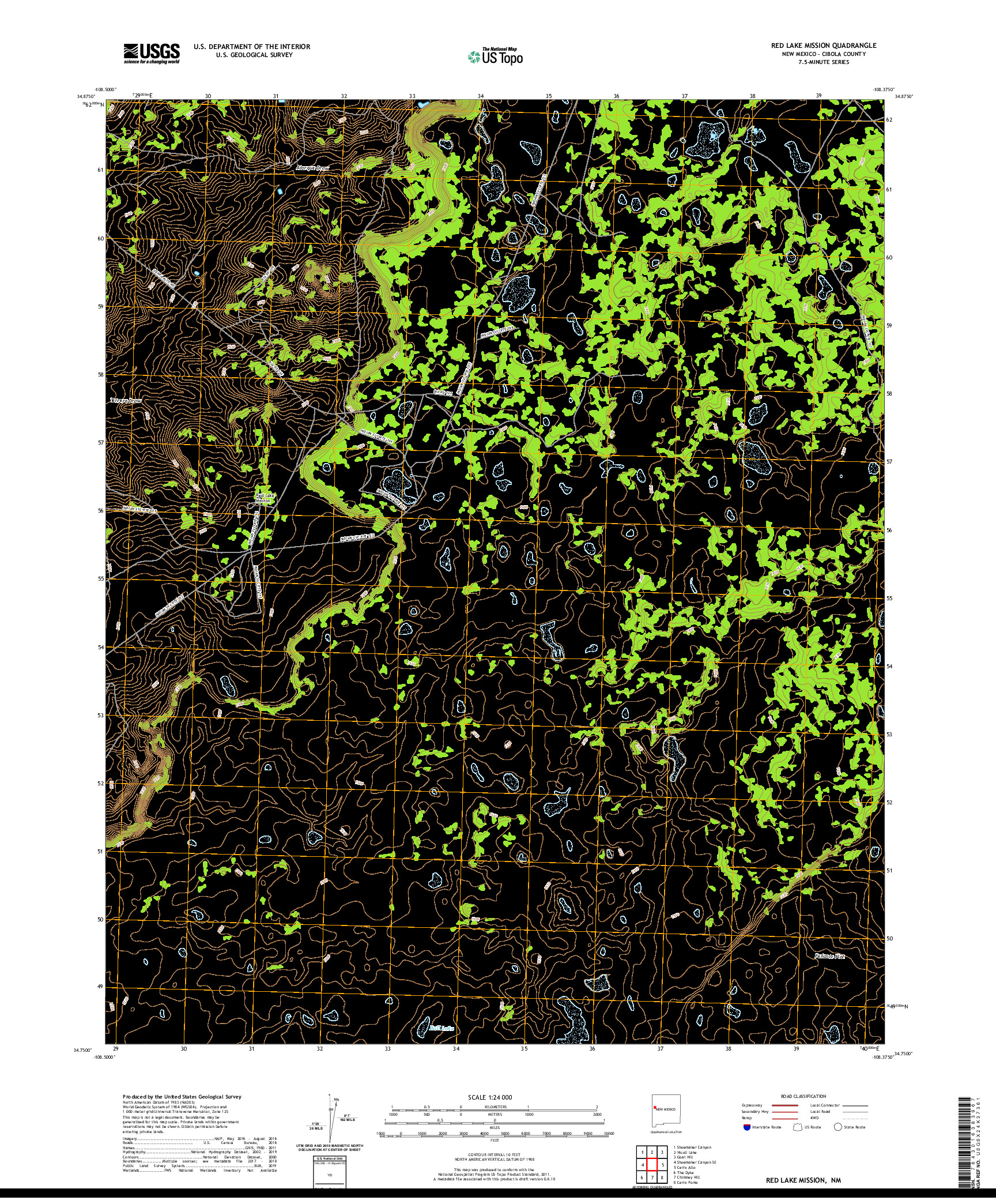 USGS US TOPO 7.5-MINUTE MAP FOR RED LAKE MISSION, NM 2020