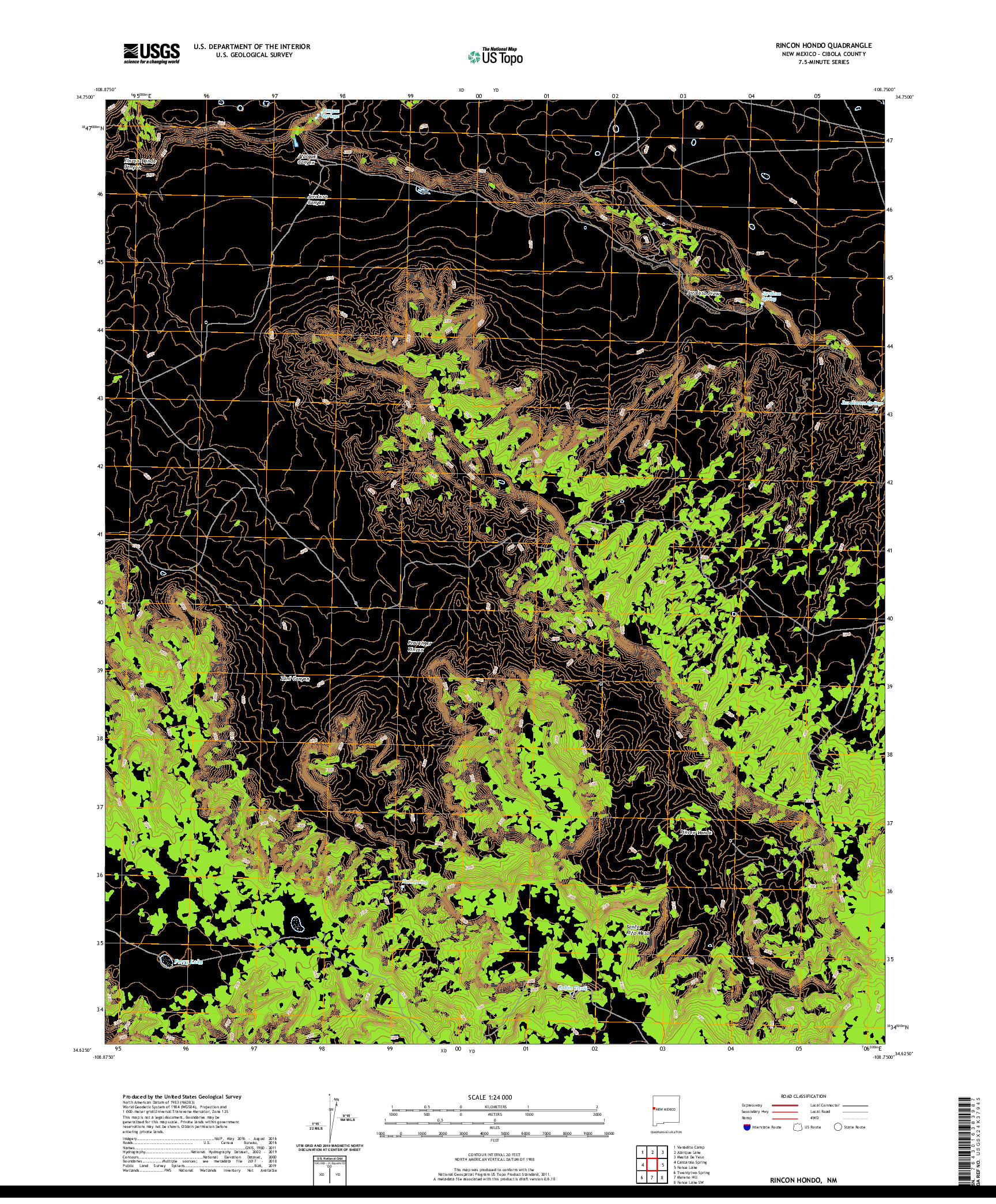 USGS US TOPO 7.5-MINUTE MAP FOR RINCON HONDO, NM 2020