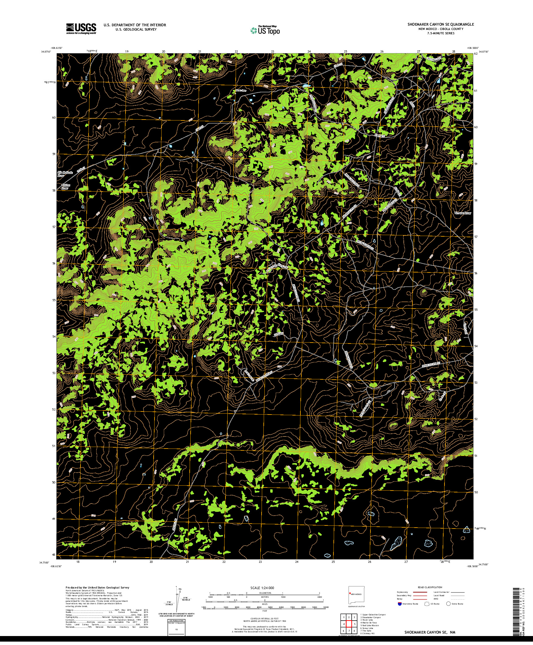 USGS US TOPO 7.5-MINUTE MAP FOR SHOEMAKER CANYON SE, NM 2020