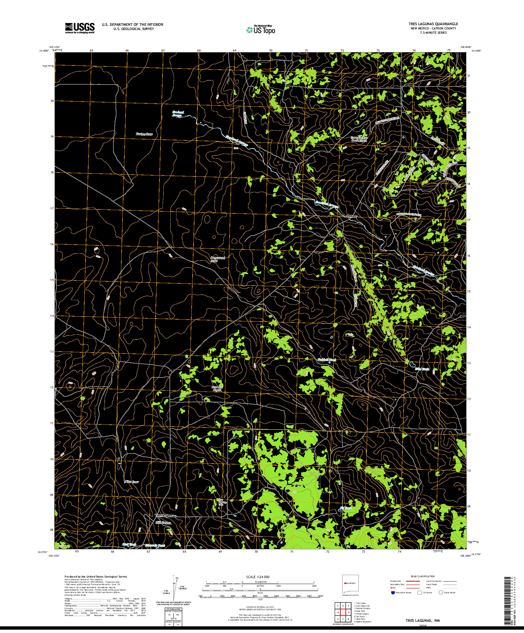 USGS US TOPO 7.5-MINUTE MAP FOR TRES LAGUNAS, NM 2020