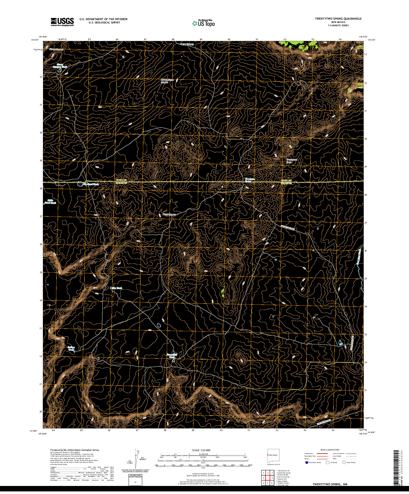 USGS US TOPO 7.5-MINUTE MAP FOR TWENTYTWO SPRING, NM 2020