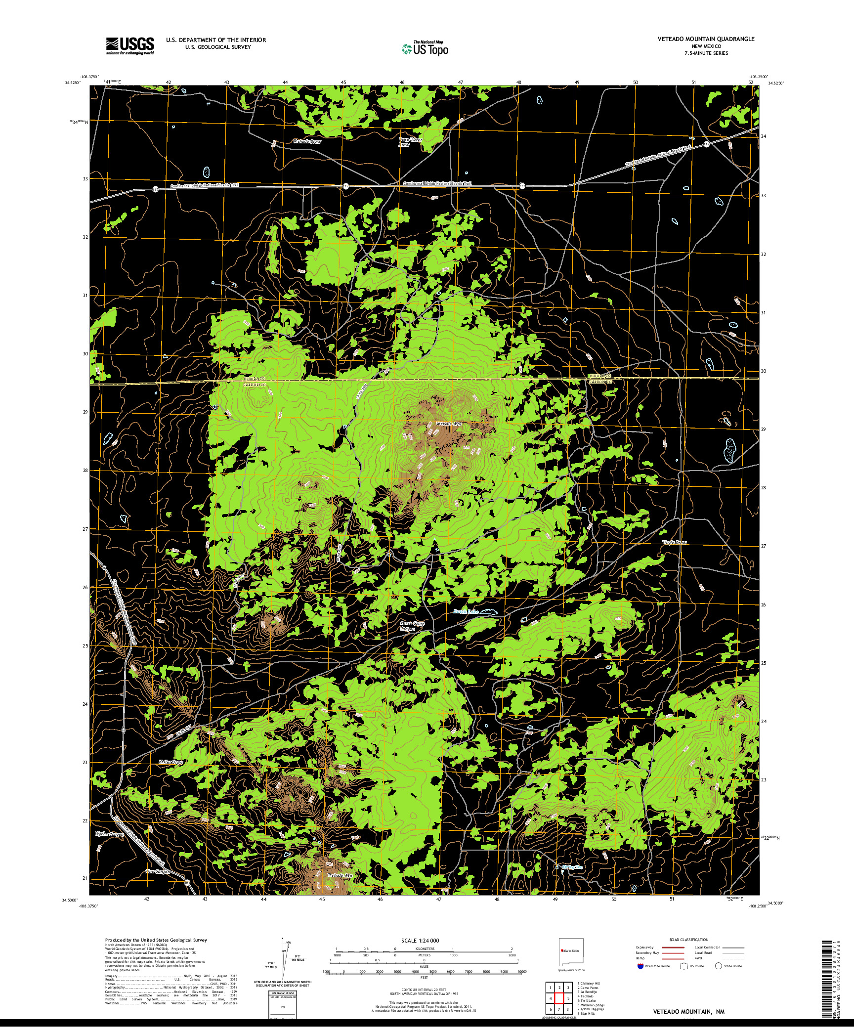 USGS US TOPO 7.5-MINUTE MAP FOR VETEADO MOUNTAIN, NM 2020