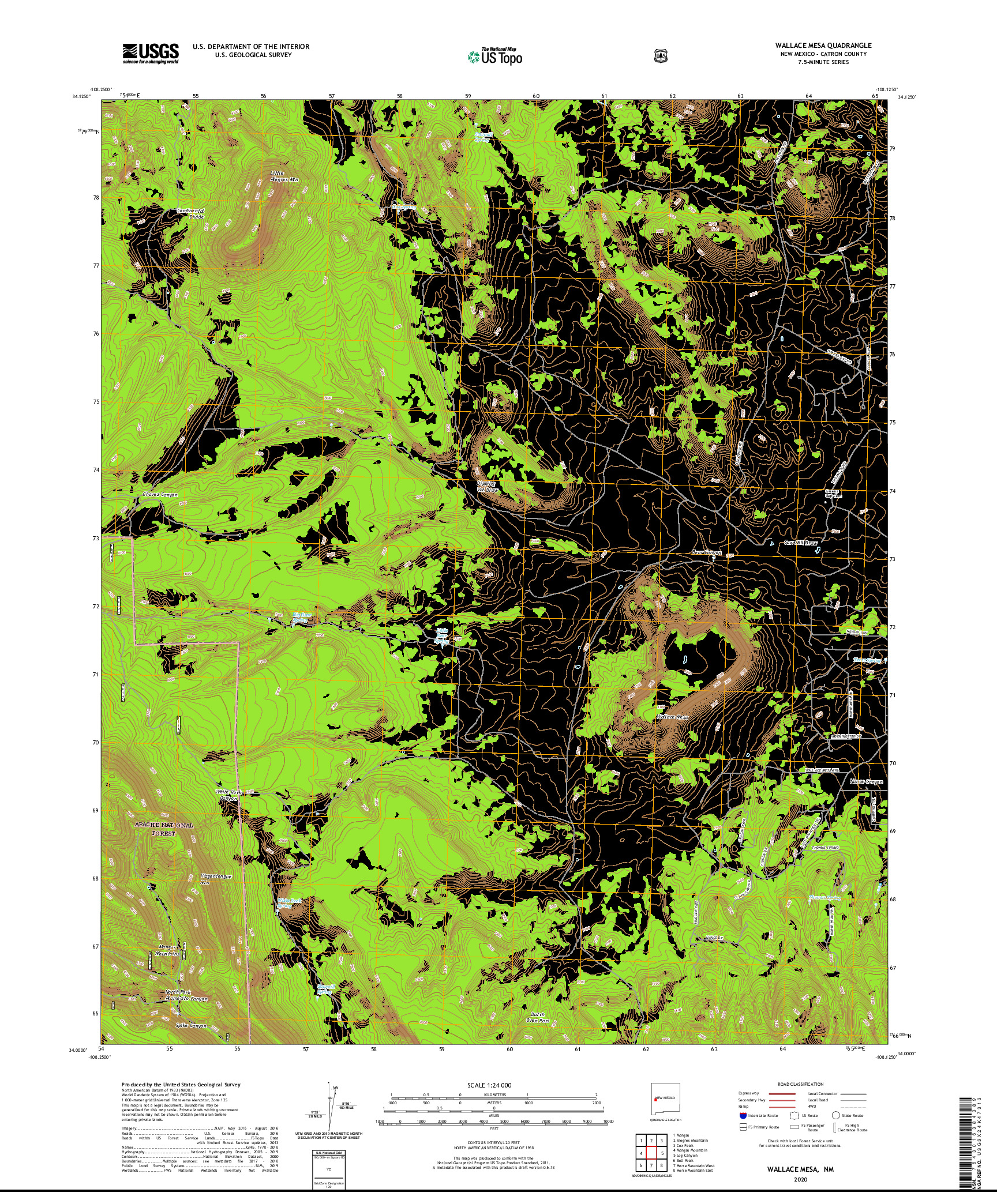 USGS US TOPO 7.5-MINUTE MAP FOR WALLACE MESA, NM 2020