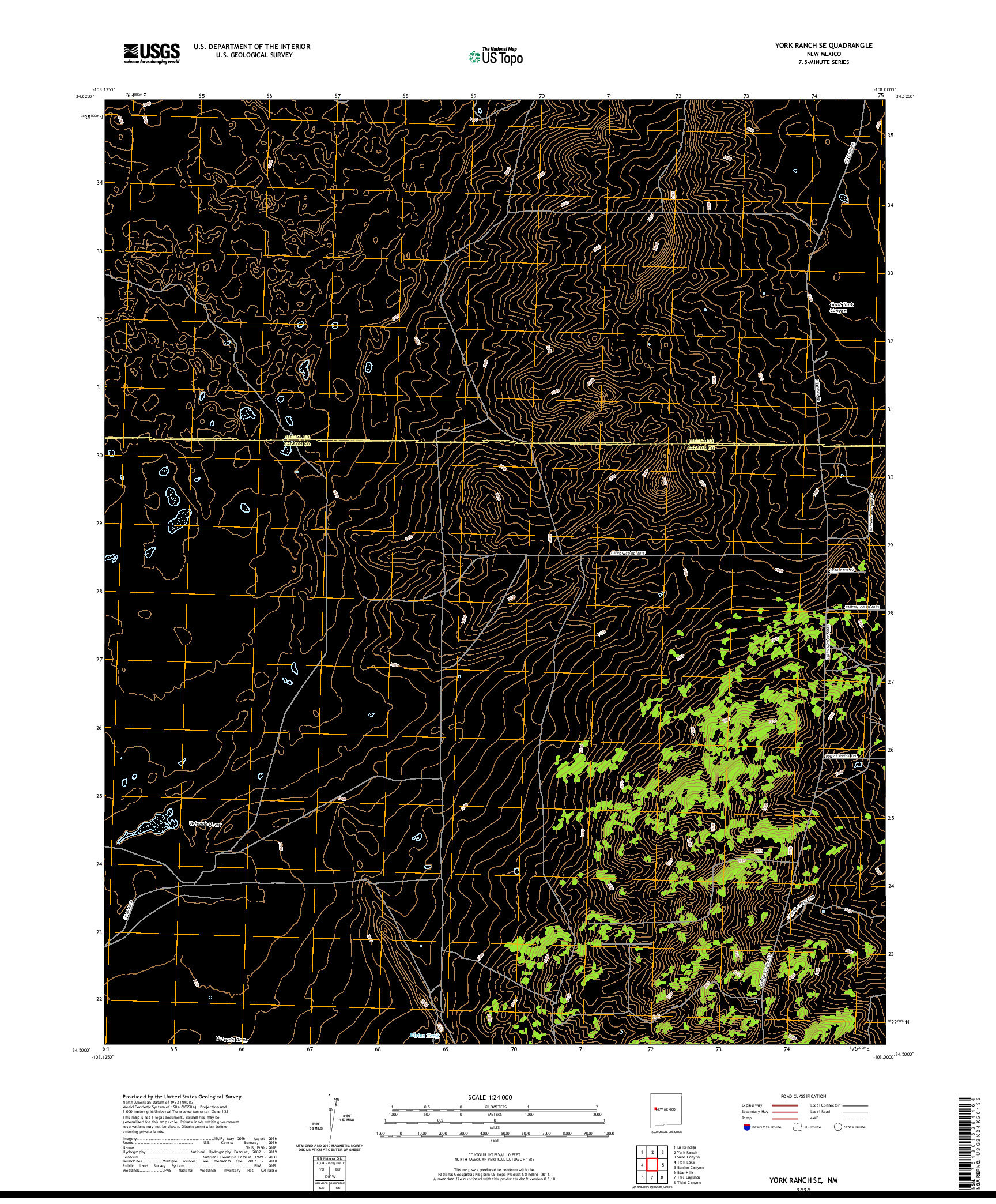 USGS US TOPO 7.5-MINUTE MAP FOR YORK RANCH SE, NM 2020