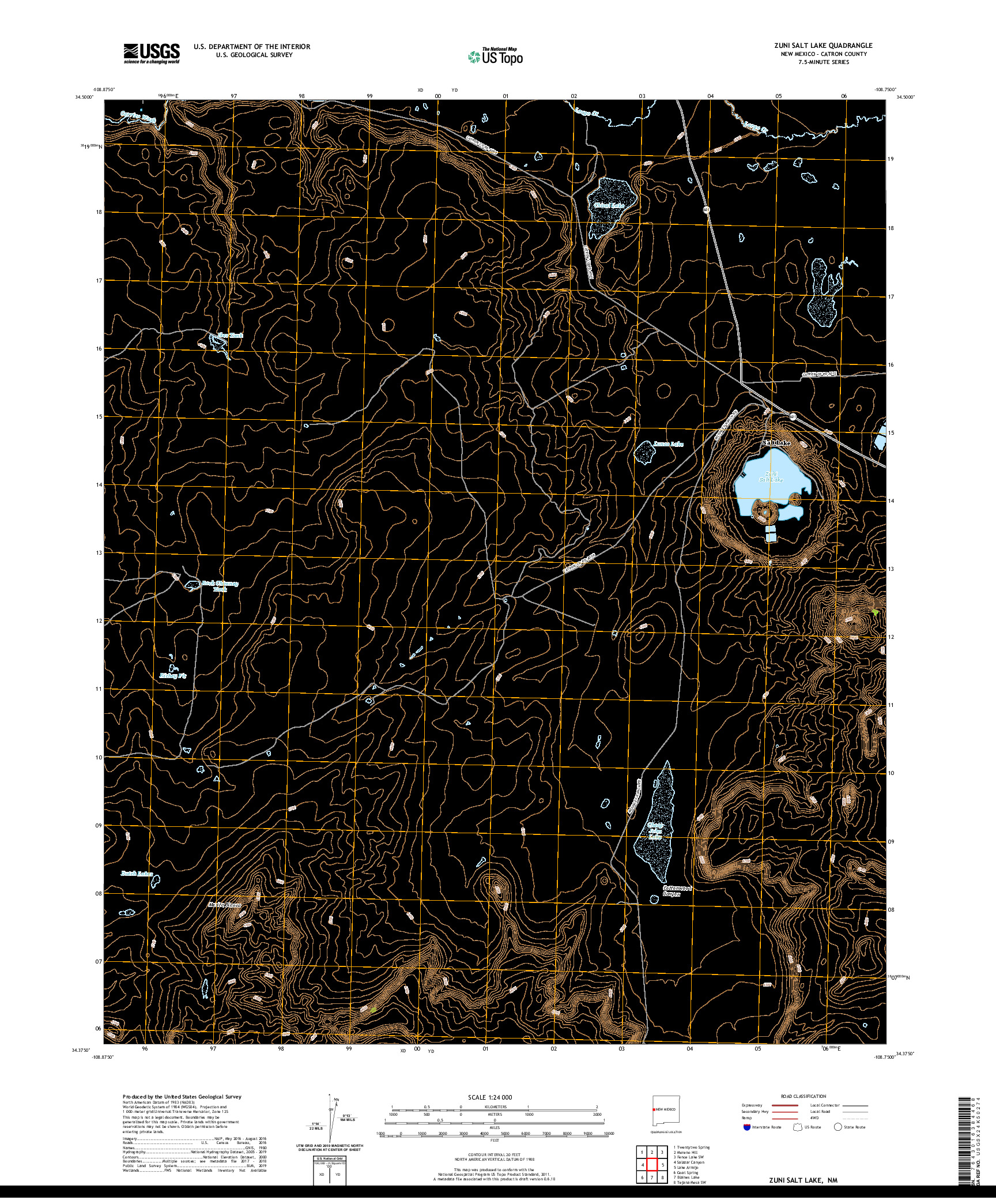 USGS US TOPO 7.5-MINUTE MAP FOR ZUNI SALT LAKE, NM 2020