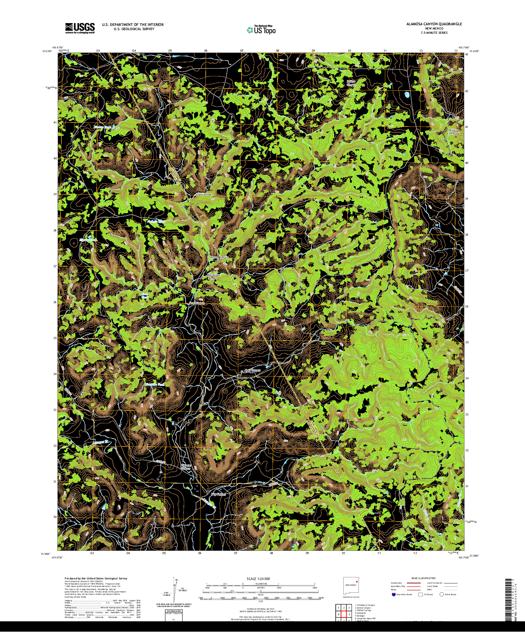 USGS US TOPO 7.5-MINUTE MAP FOR ALAMOSA CANYON, NM 2020