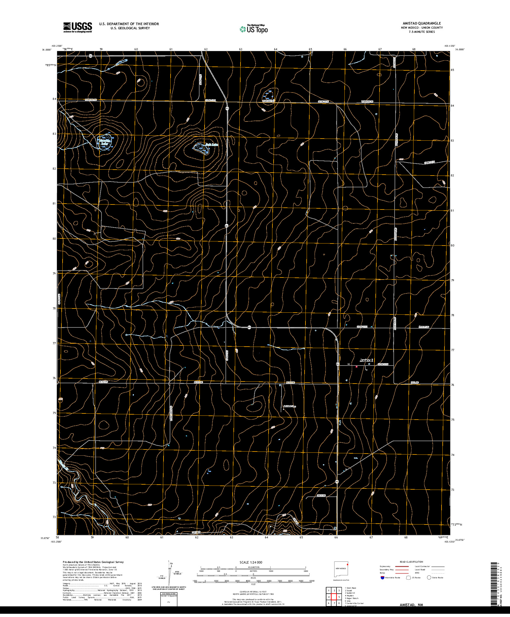 USGS US TOPO 7.5-MINUTE MAP FOR AMISTAD, NM 2020