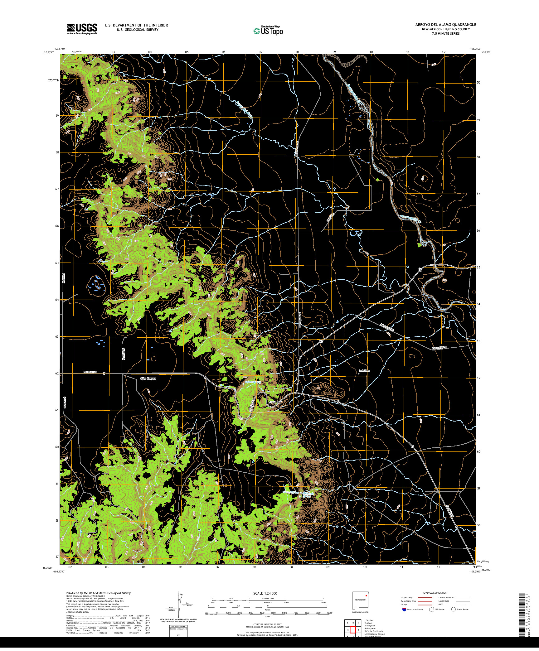 USGS US TOPO 7.5-MINUTE MAP FOR ARROYO DEL ALAMO, NM 2020