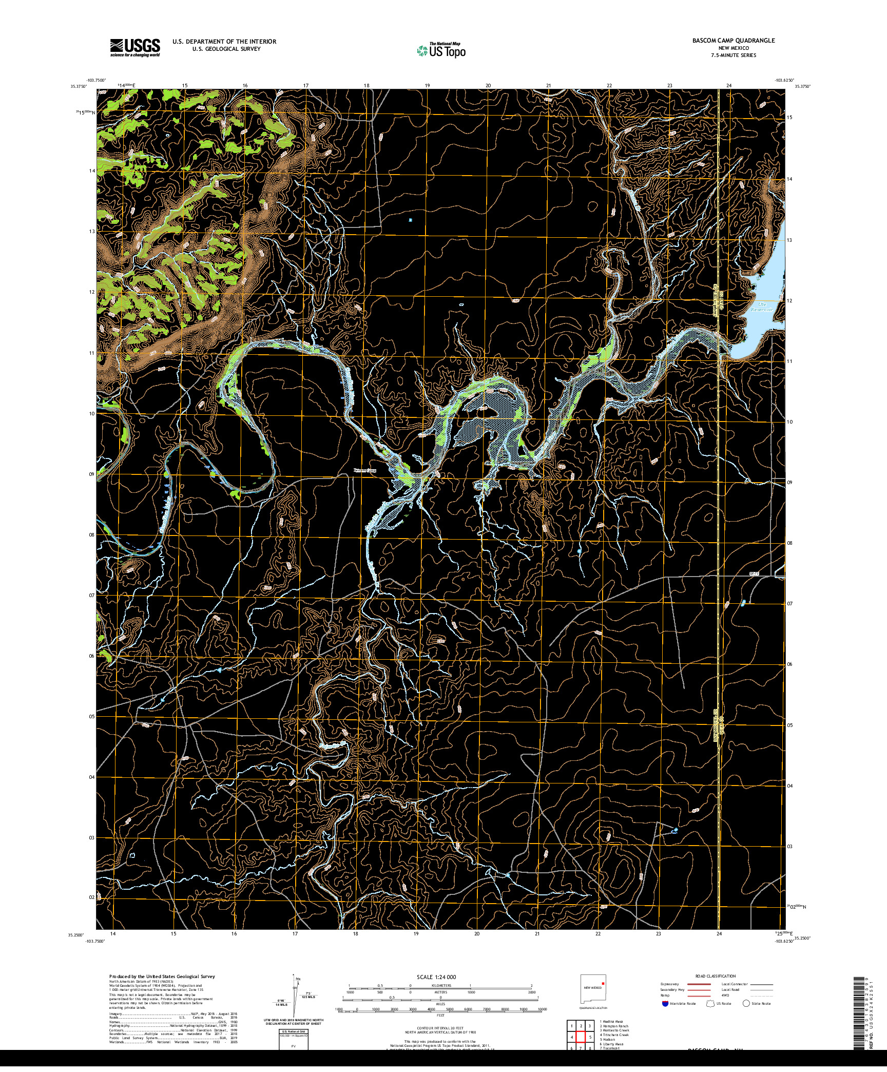 USGS US TOPO 7.5-MINUTE MAP FOR BASCOM CAMP, NM 2020