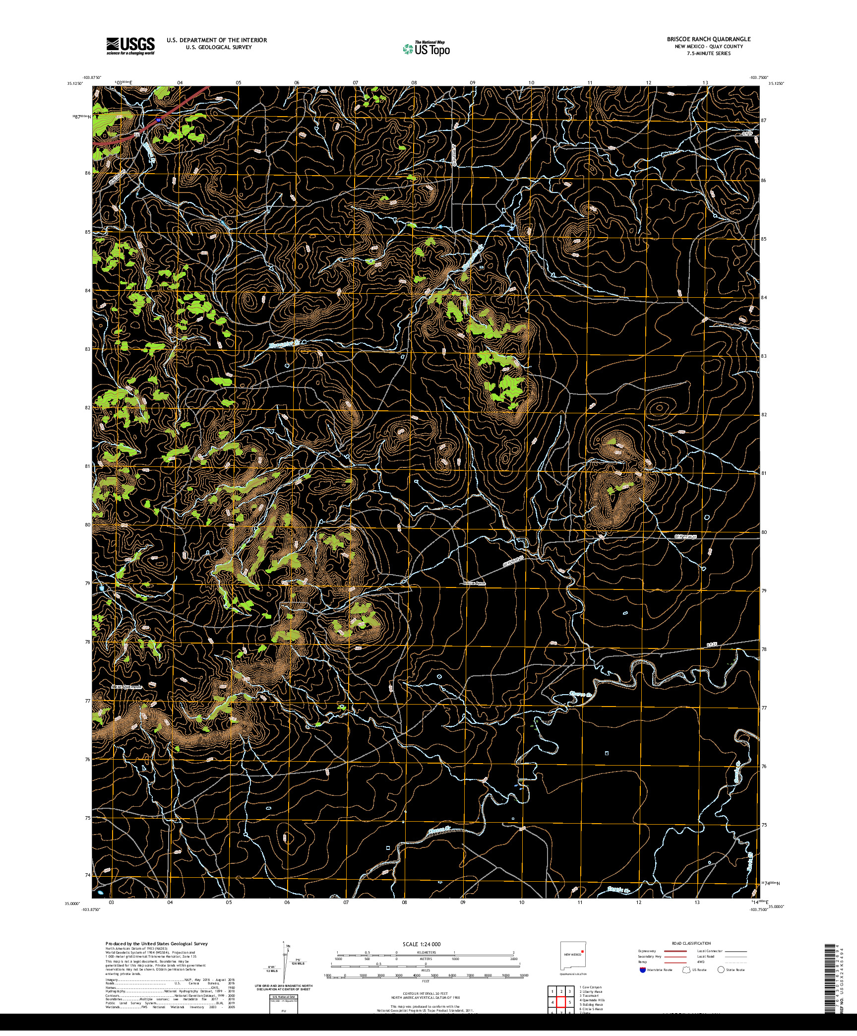 USGS US TOPO 7.5-MINUTE MAP FOR BRISCOE RANCH, NM 2020