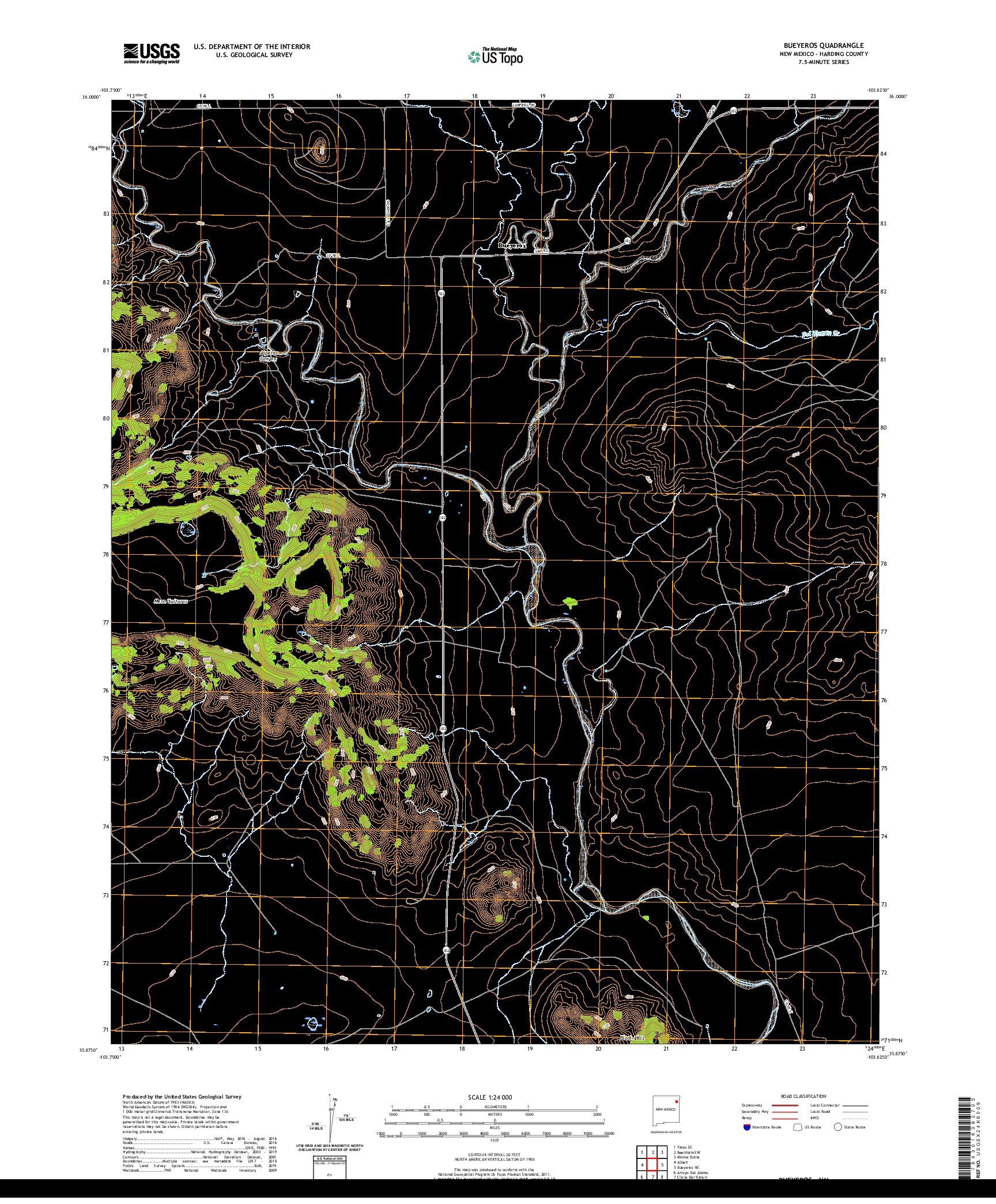 USGS US TOPO 7.5-MINUTE MAP FOR BUEYEROS, NM 2020