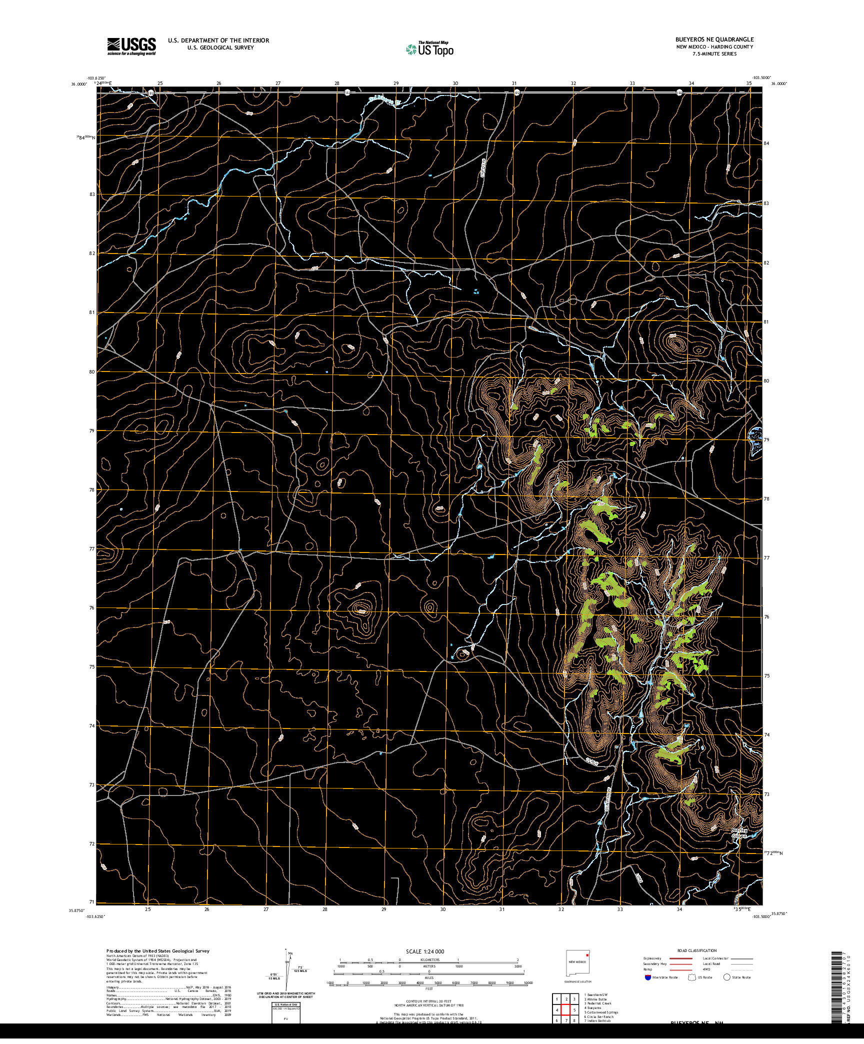 USGS US TOPO 7.5-MINUTE MAP FOR BUEYEROS NE, NM 2020