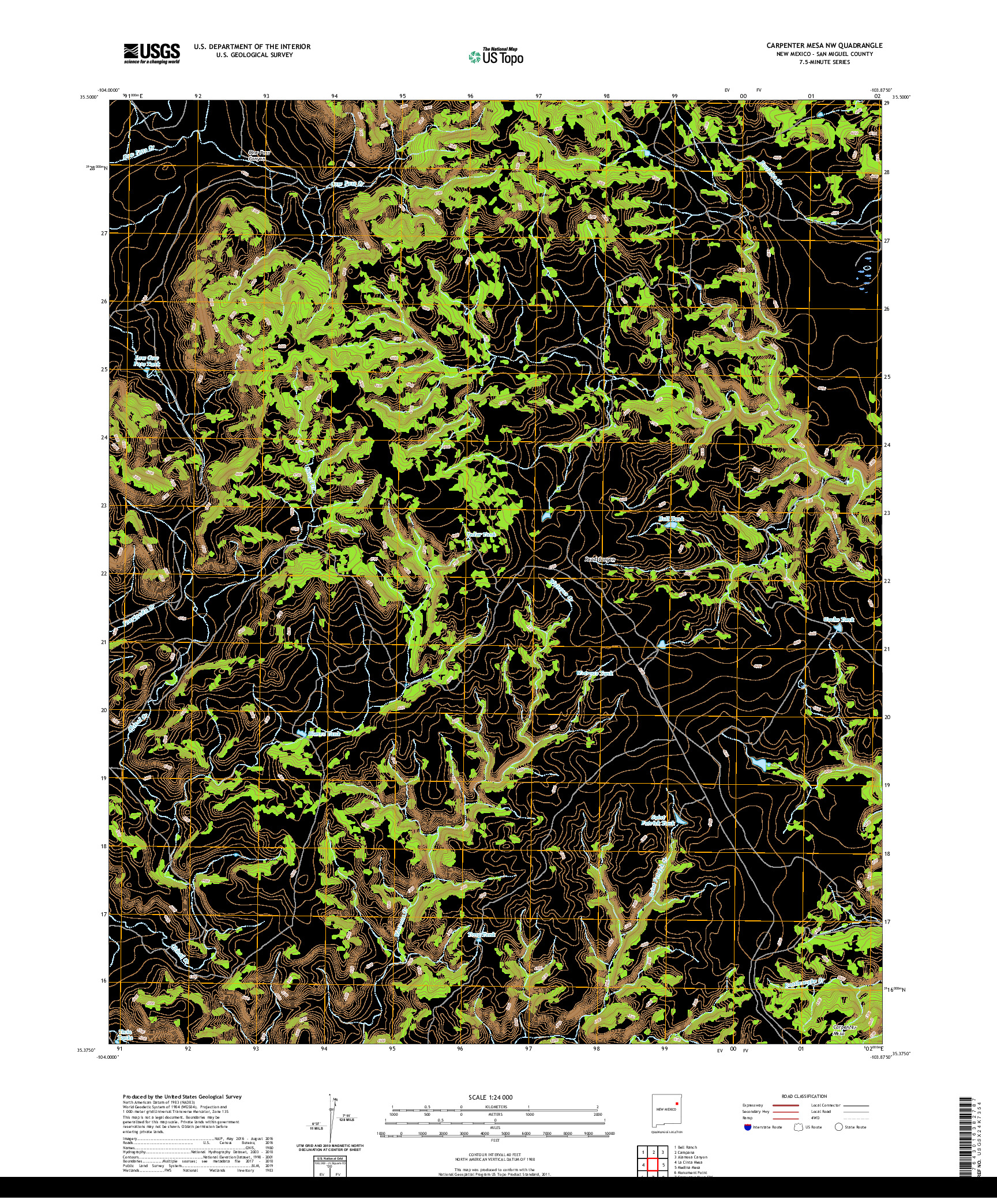 USGS US TOPO 7.5-MINUTE MAP FOR CARPENTER MESA NW, NM 2020