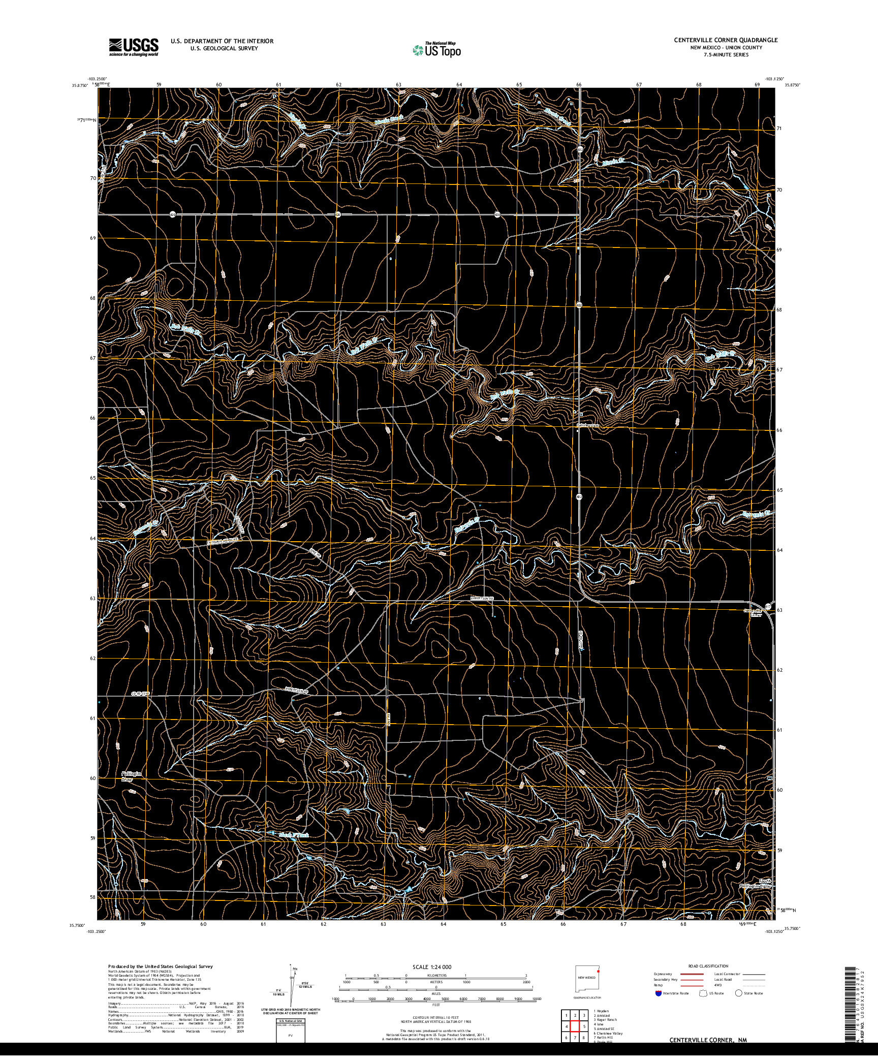 USGS US TOPO 7.5-MINUTE MAP FOR CENTERVILLE CORNER, NM 2020