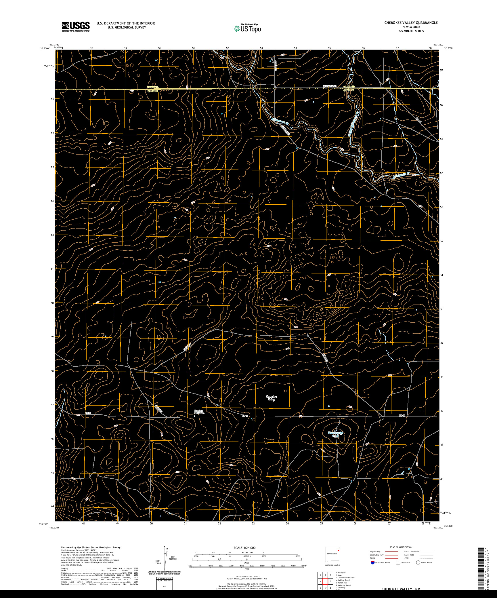 USGS US TOPO 7.5-MINUTE MAP FOR CHEROKEE VALLEY, NM 2020