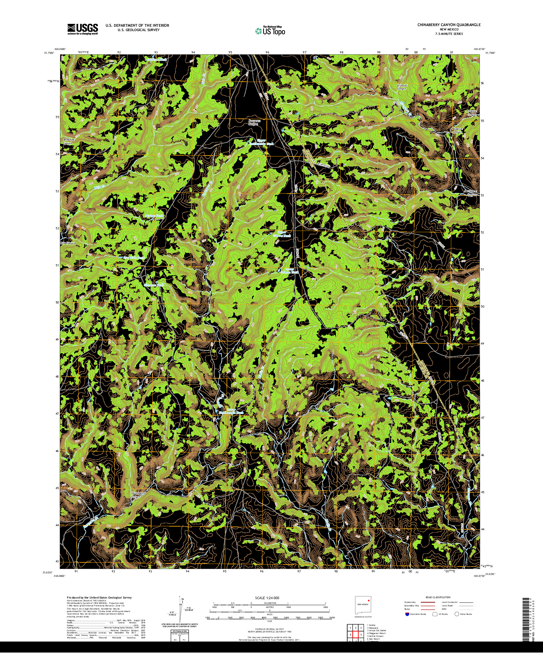 USGS US TOPO 7.5-MINUTE MAP FOR CHINABERRY CANYON, NM 2020