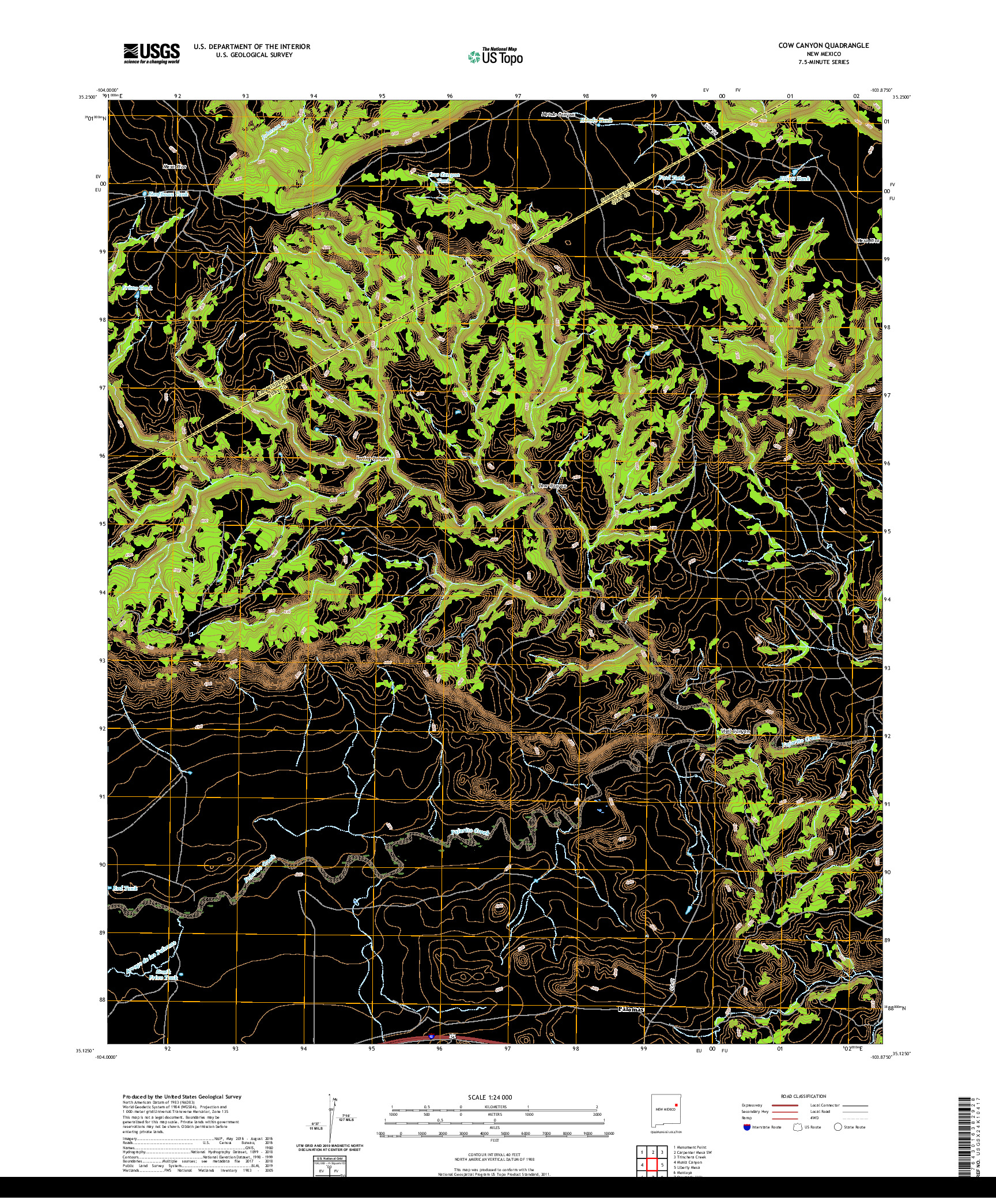 USGS US TOPO 7.5-MINUTE MAP FOR COW CANYON, NM 2020