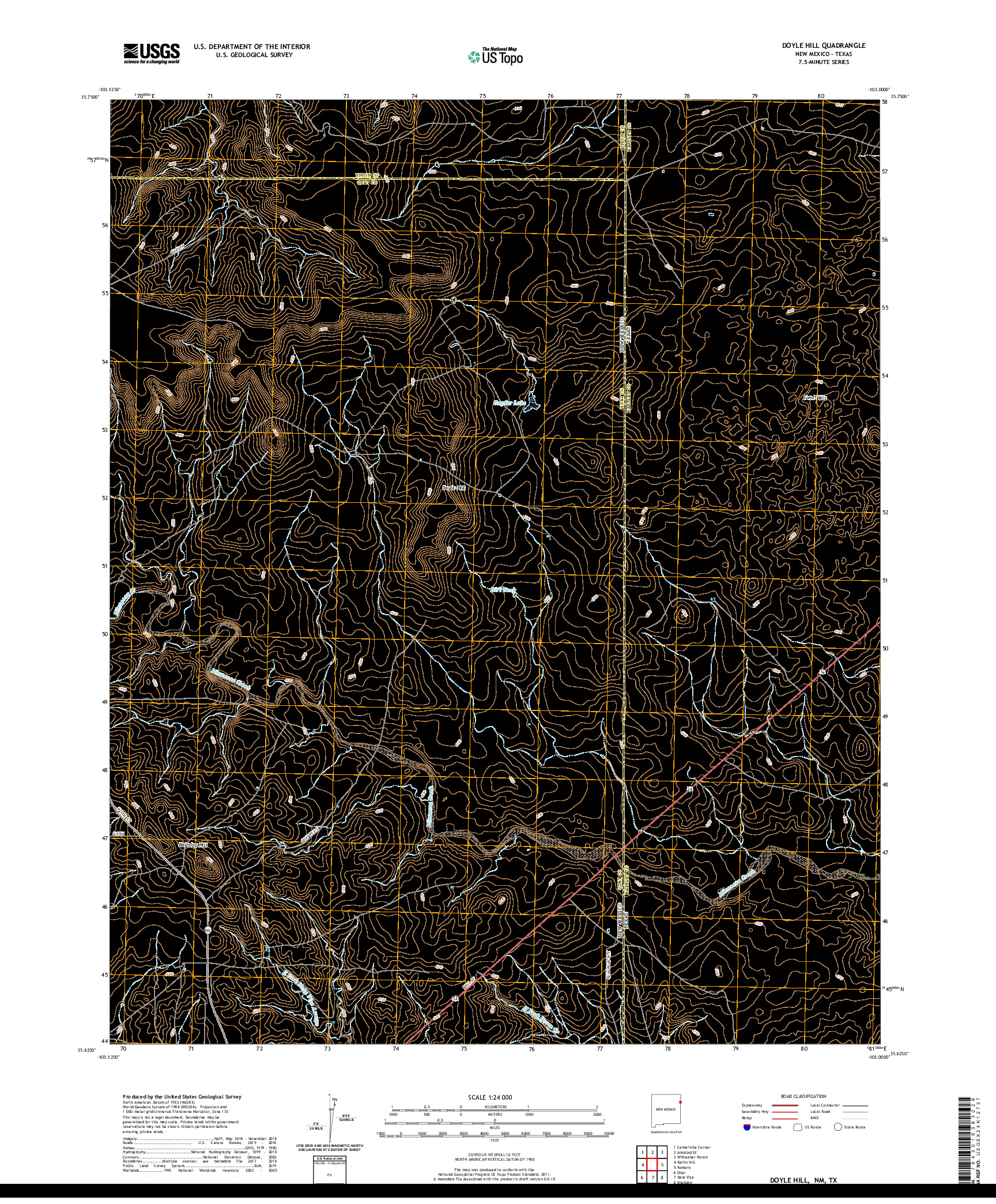 USGS US TOPO 7.5-MINUTE MAP FOR DOYLE HILL, NM,TX 2020