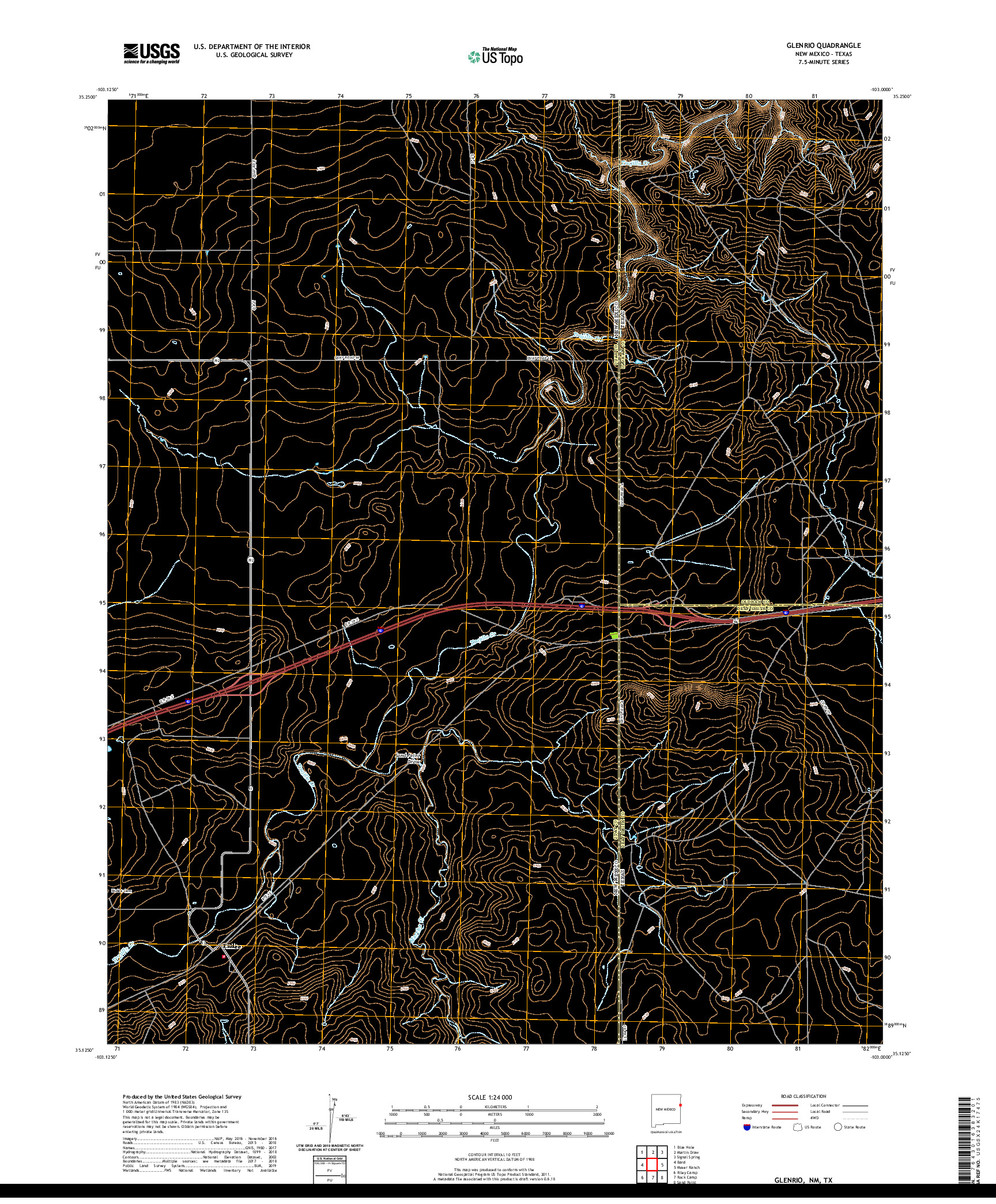 USGS US TOPO 7.5-MINUTE MAP FOR GLENRIO, NM,TX 2020