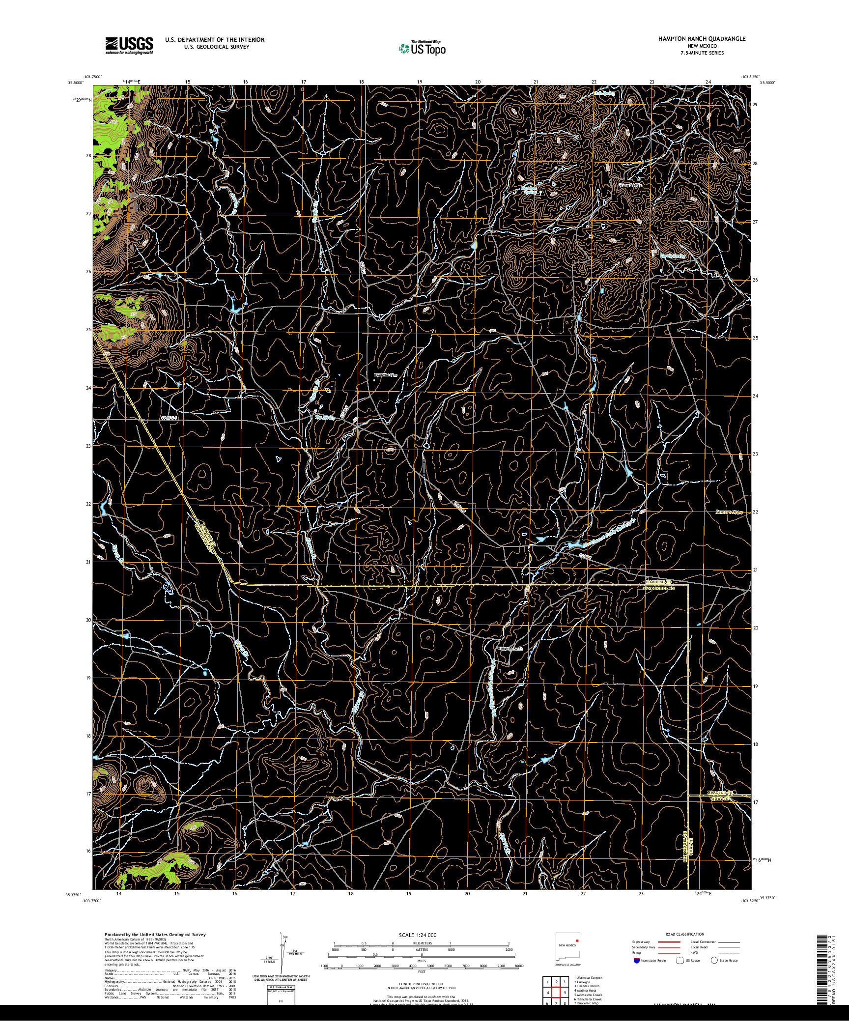 USGS US TOPO 7.5-MINUTE MAP FOR HAMPTON RANCH, NM 2020