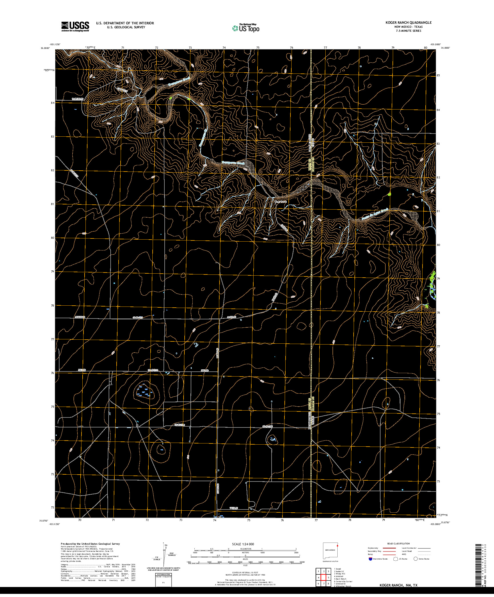 USGS US TOPO 7.5-MINUTE MAP FOR KOGER RANCH, NM,TX 2020