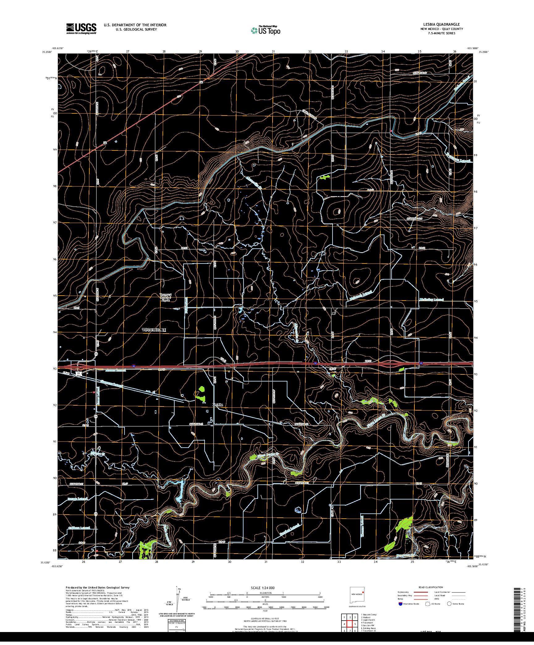 USGS US TOPO 7.5-MINUTE MAP FOR LESBIA, NM 2020