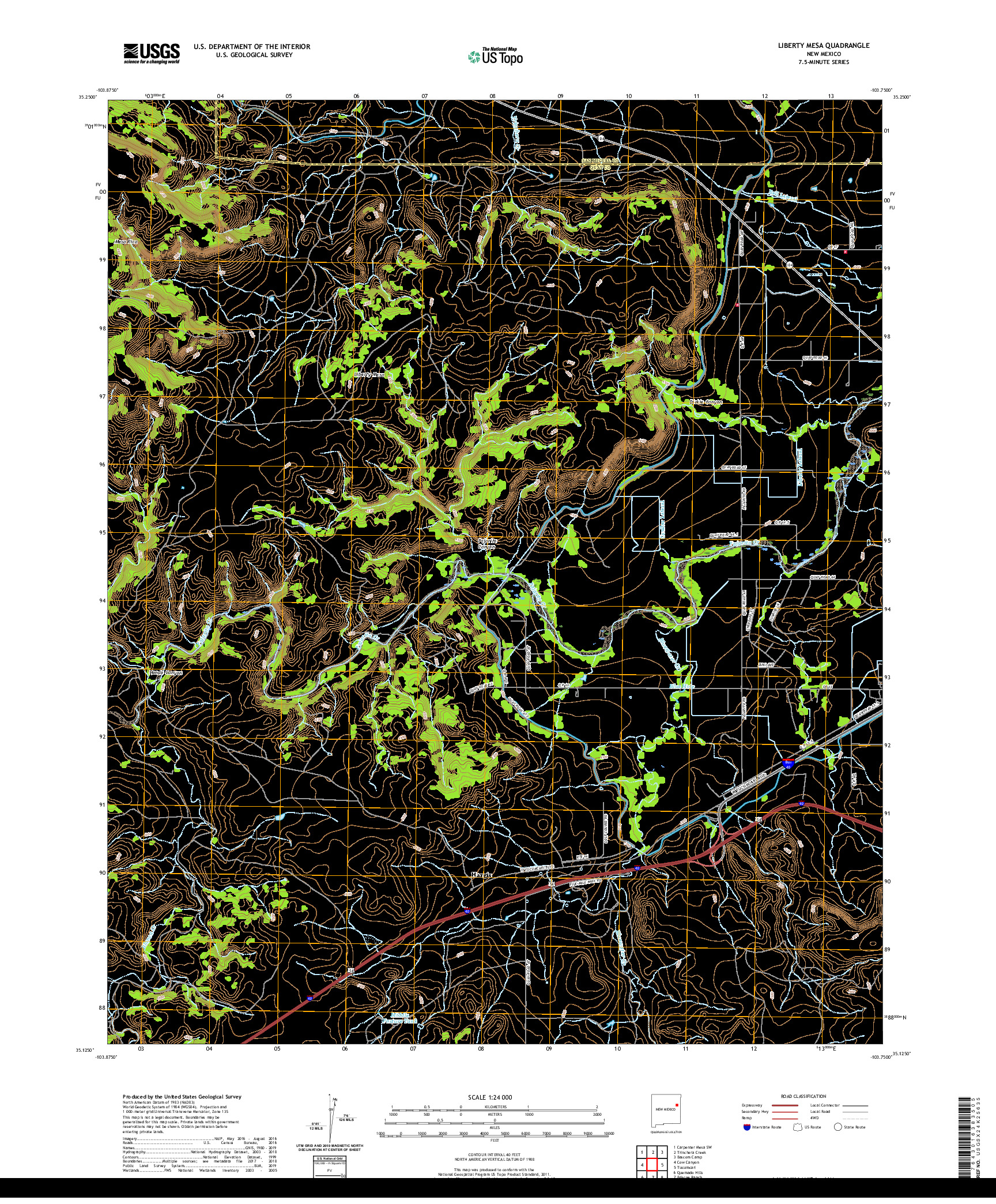 USGS US TOPO 7.5-MINUTE MAP FOR LIBERTY MESA, NM 2020