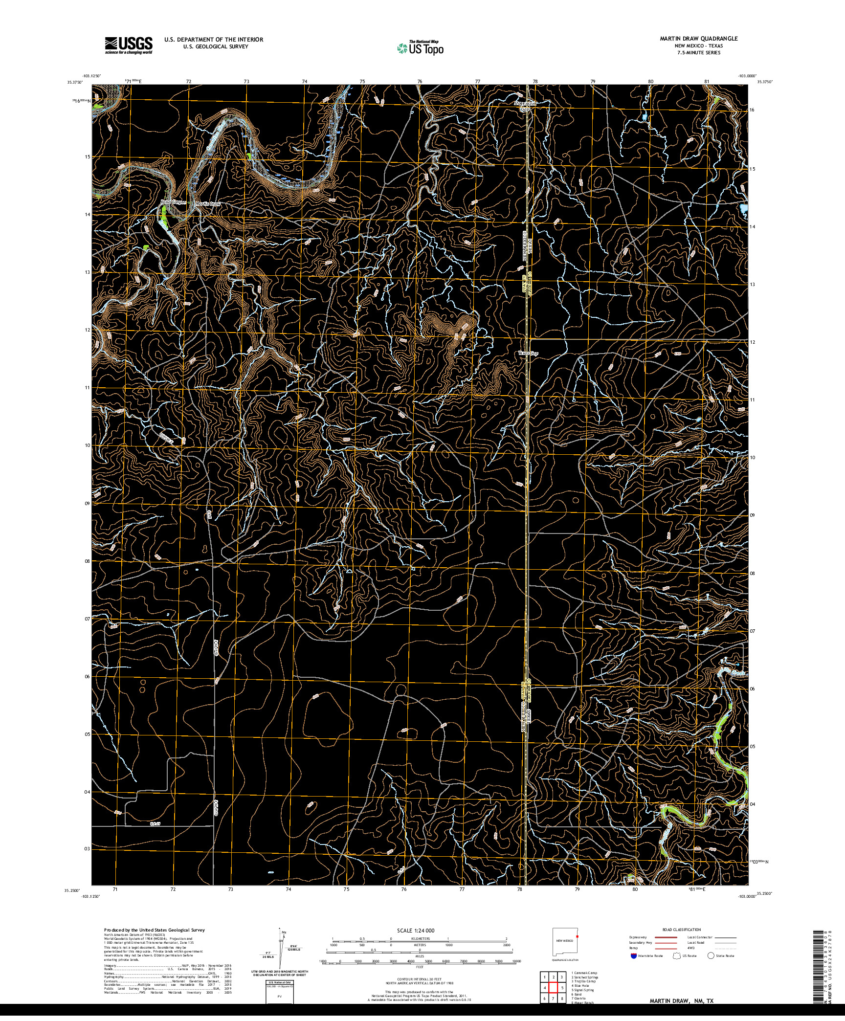 USGS US TOPO 7.5-MINUTE MAP FOR MARTIN DRAW, NM,TX 2020