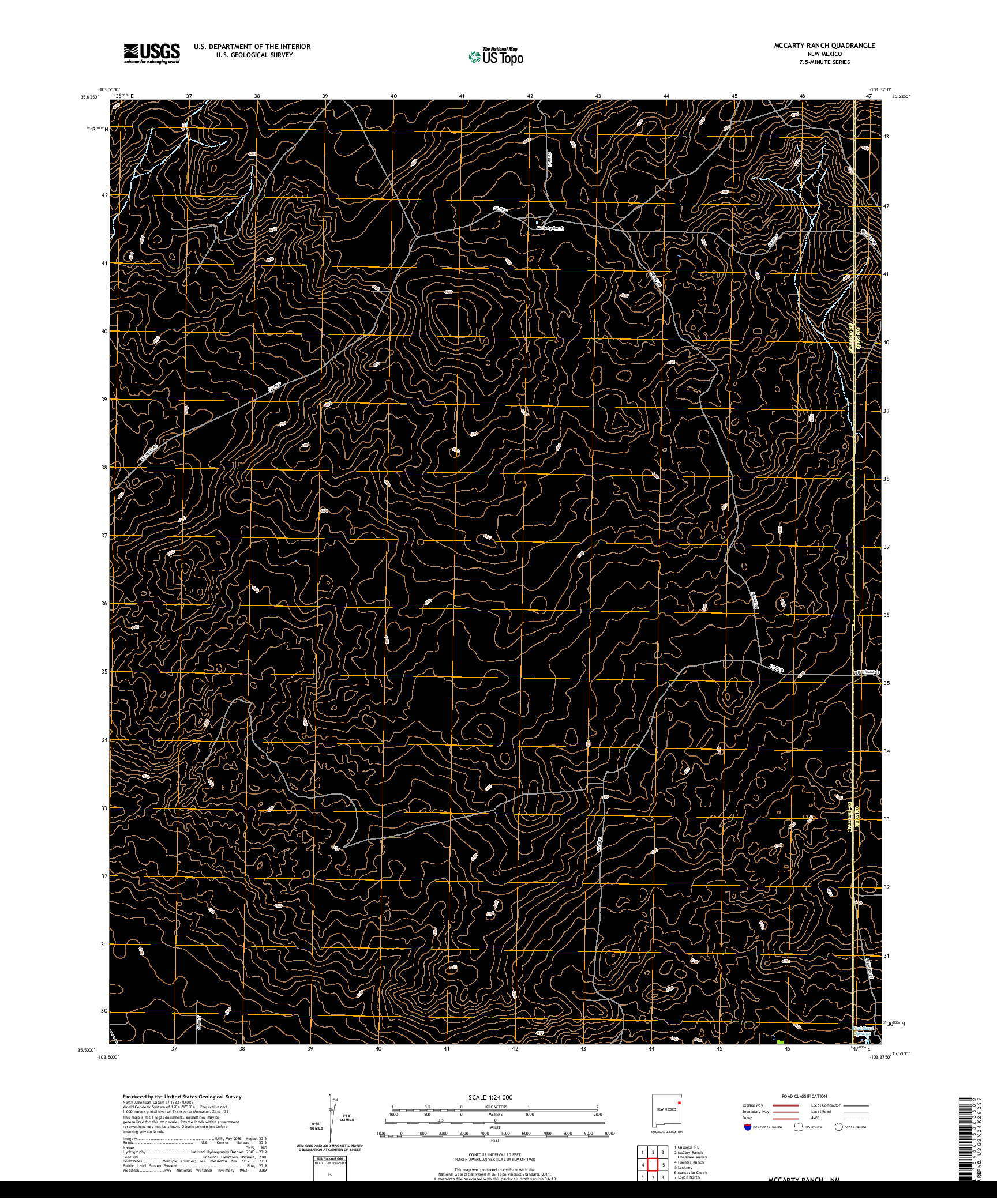 USGS US TOPO 7.5-MINUTE MAP FOR MCCARTY RANCH, NM 2020