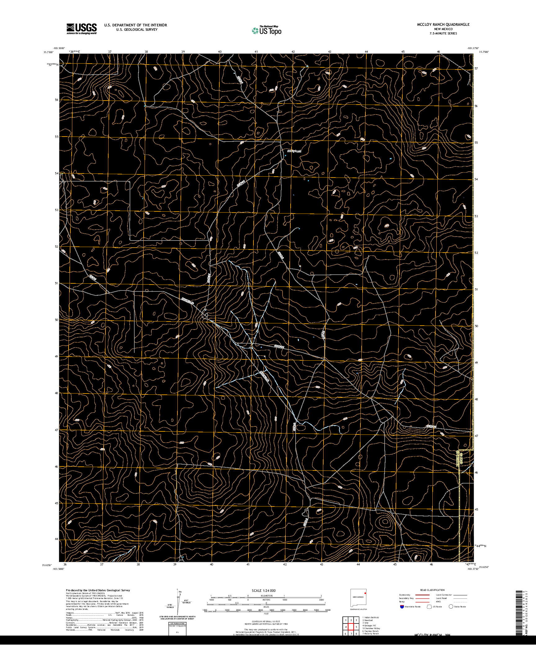 USGS US TOPO 7.5-MINUTE MAP FOR MCCLOY RANCH, NM 2020