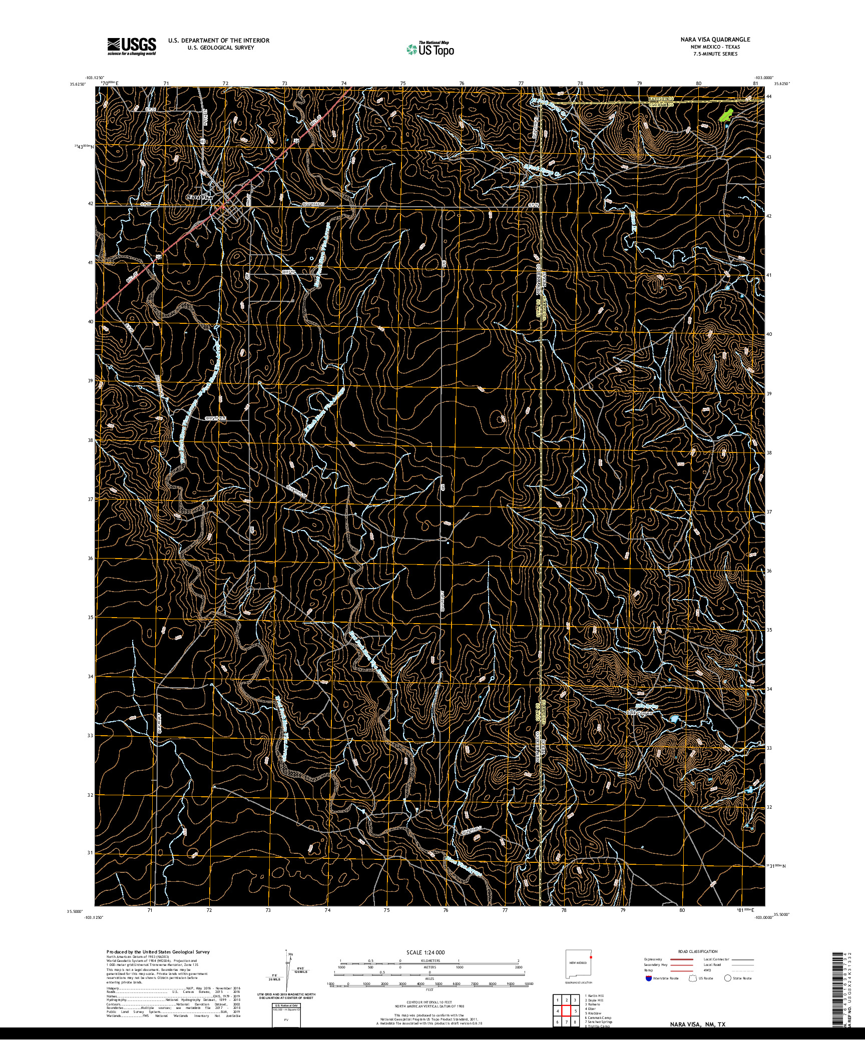 USGS US TOPO 7.5-MINUTE MAP FOR NARA VISA, NM,TX 2020