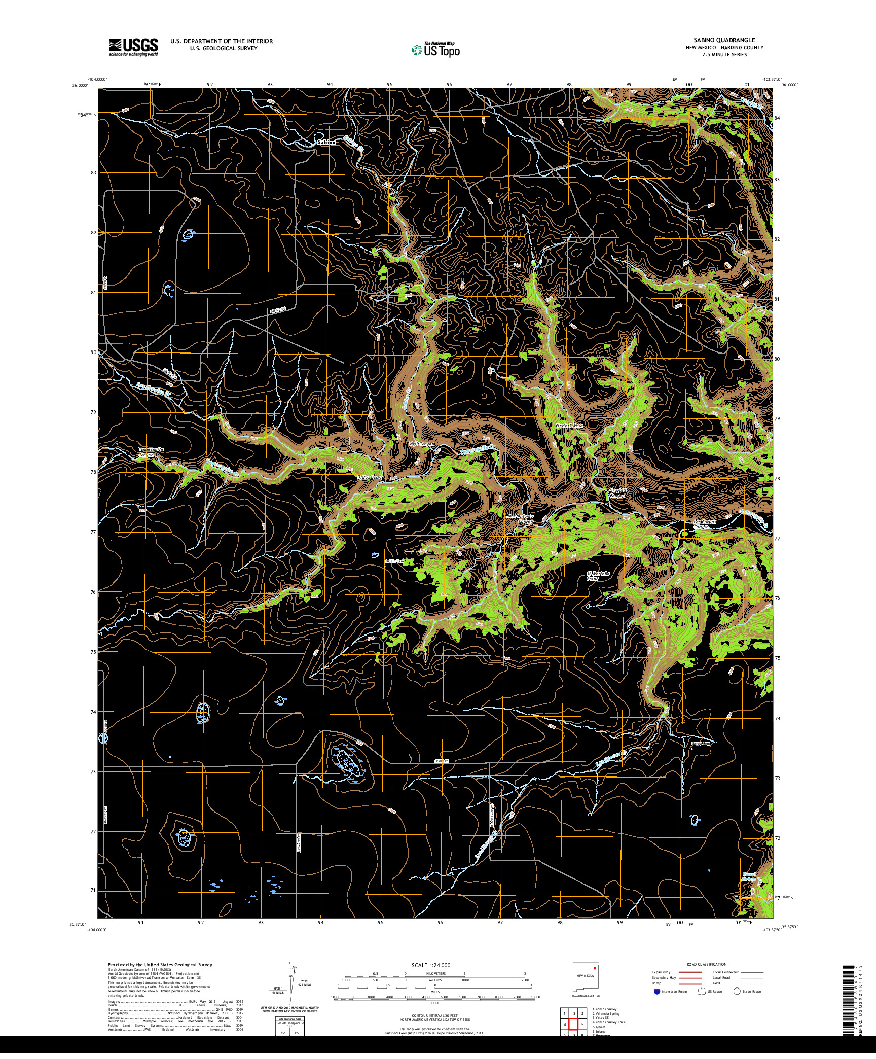 USGS US TOPO 7.5-MINUTE MAP FOR SABINO, NM 2020