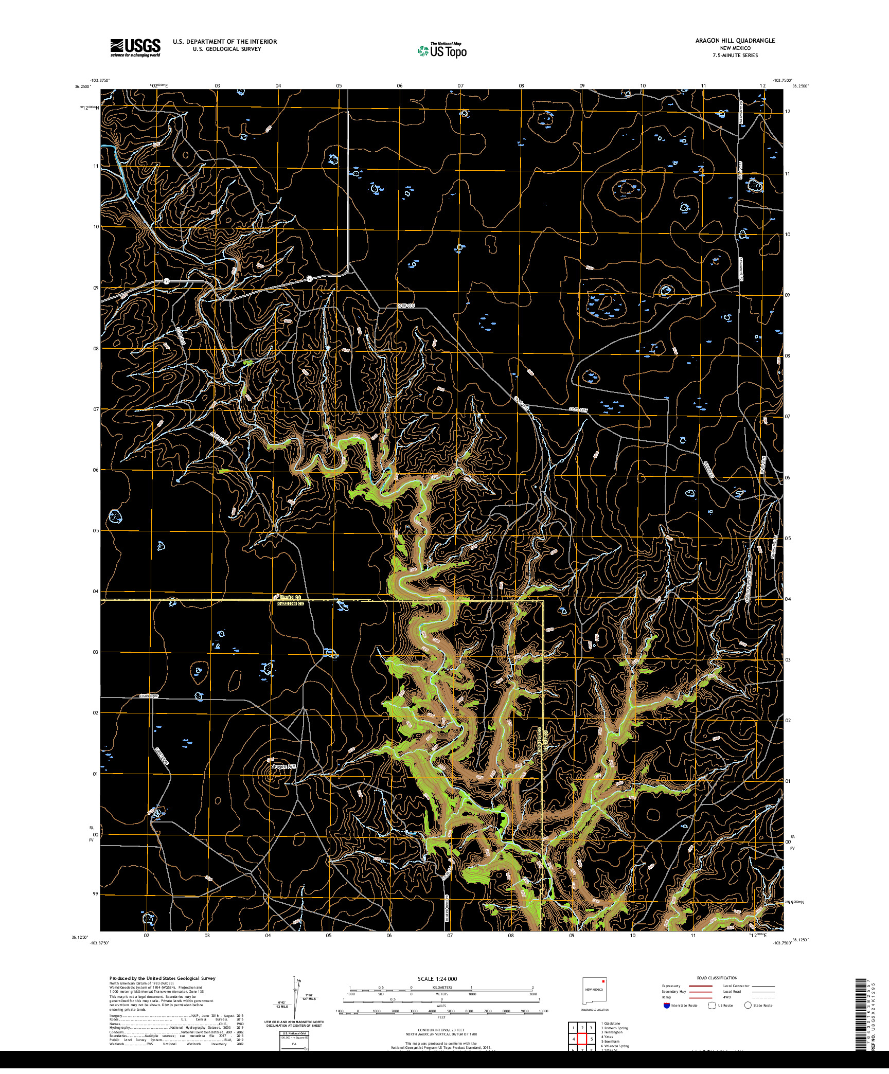 USGS US TOPO 7.5-MINUTE MAP FOR ARAGON HILL, NM 2020