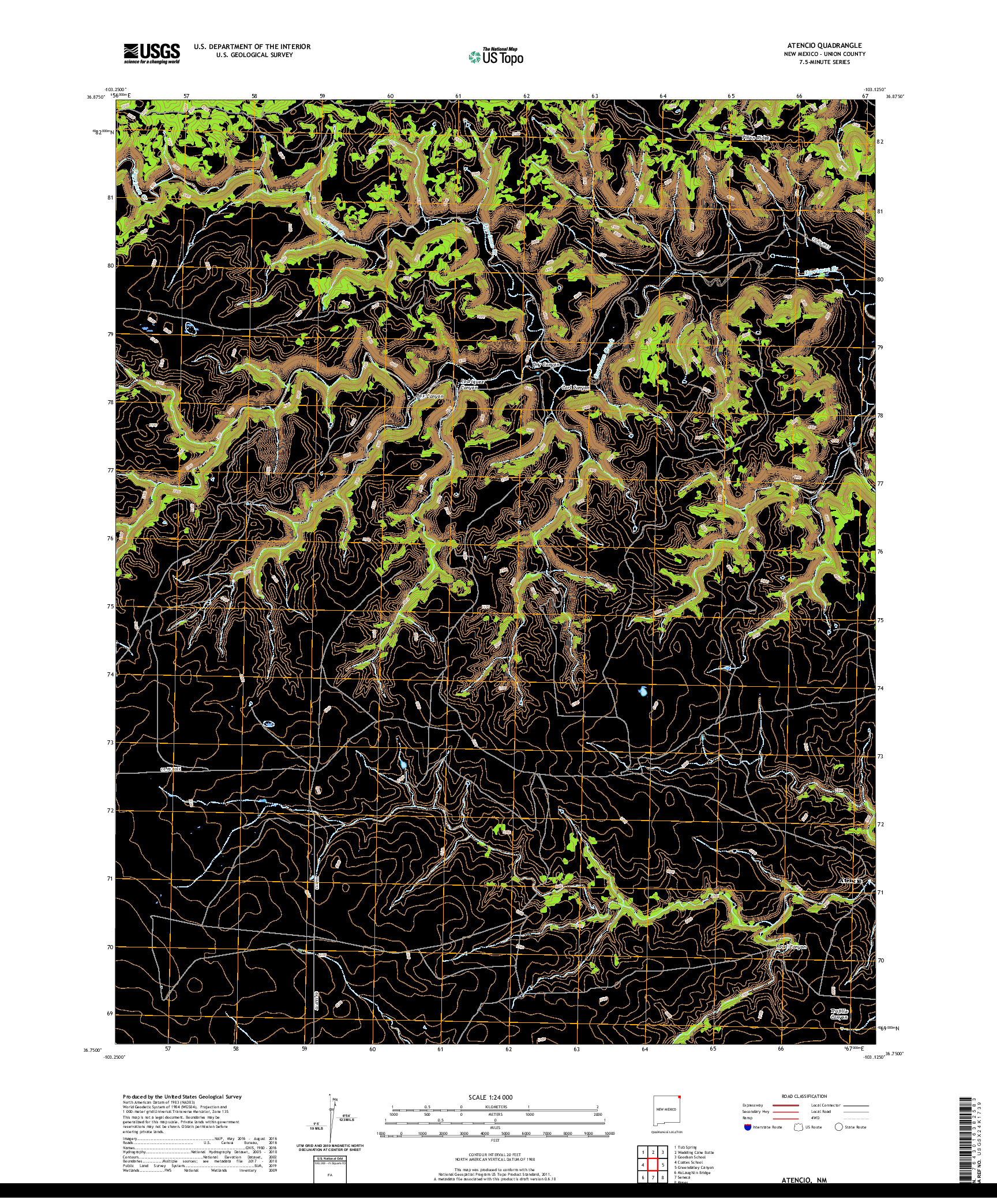 USGS US TOPO 7.5-MINUTE MAP FOR ATENCIO, NM 2020