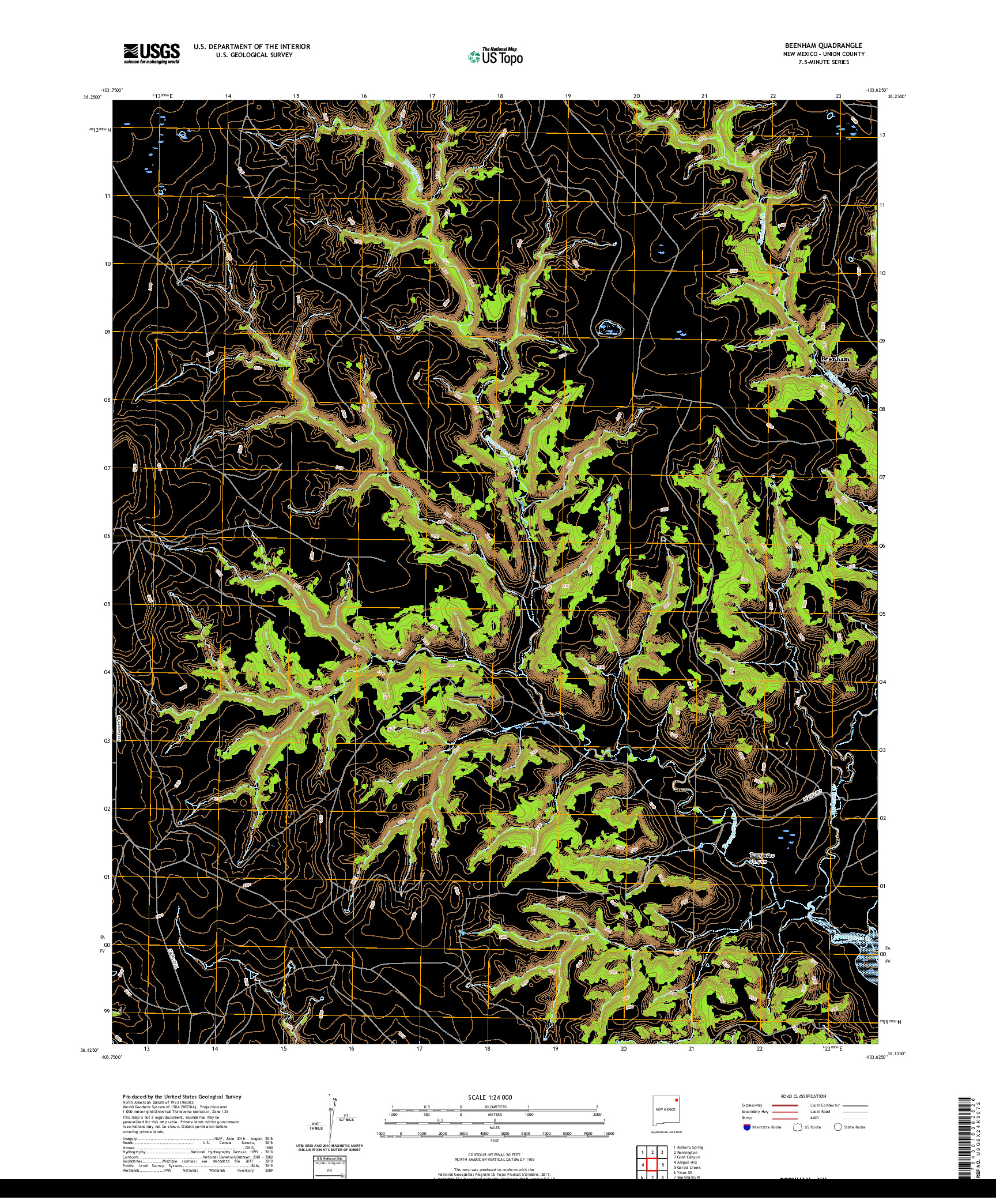 USGS US TOPO 7.5-MINUTE MAP FOR BEENHAM, NM 2020