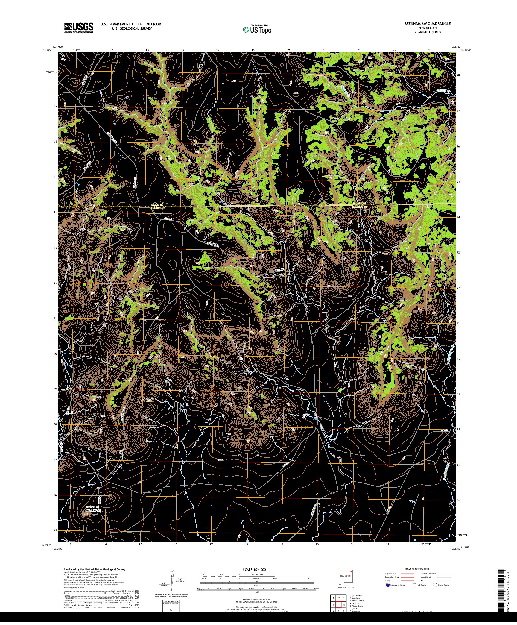 USGS US TOPO 7.5-MINUTE MAP FOR BEENHAM SW, NM 2020