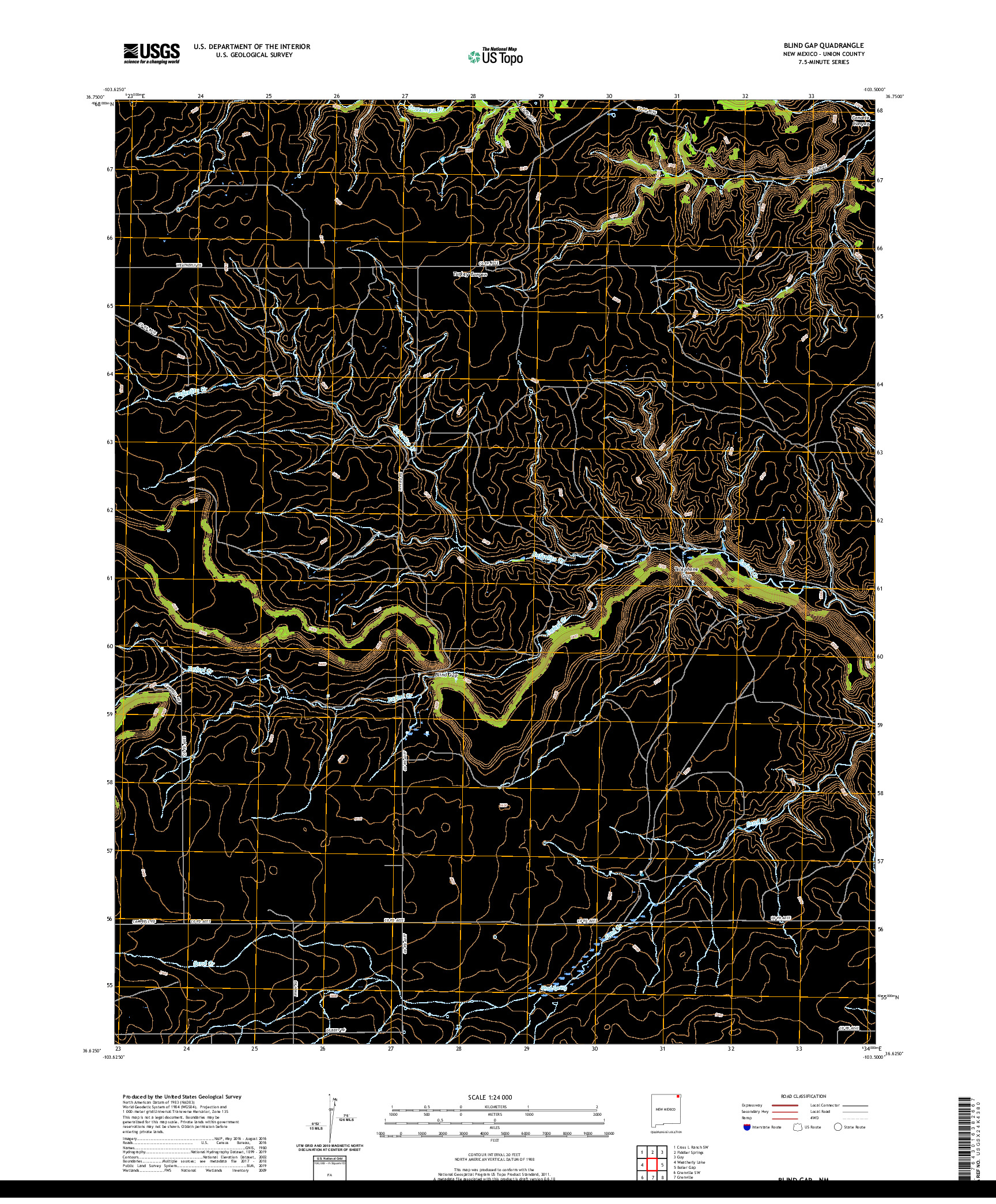 USGS US TOPO 7.5-MINUTE MAP FOR BLIND GAP, NM 2020