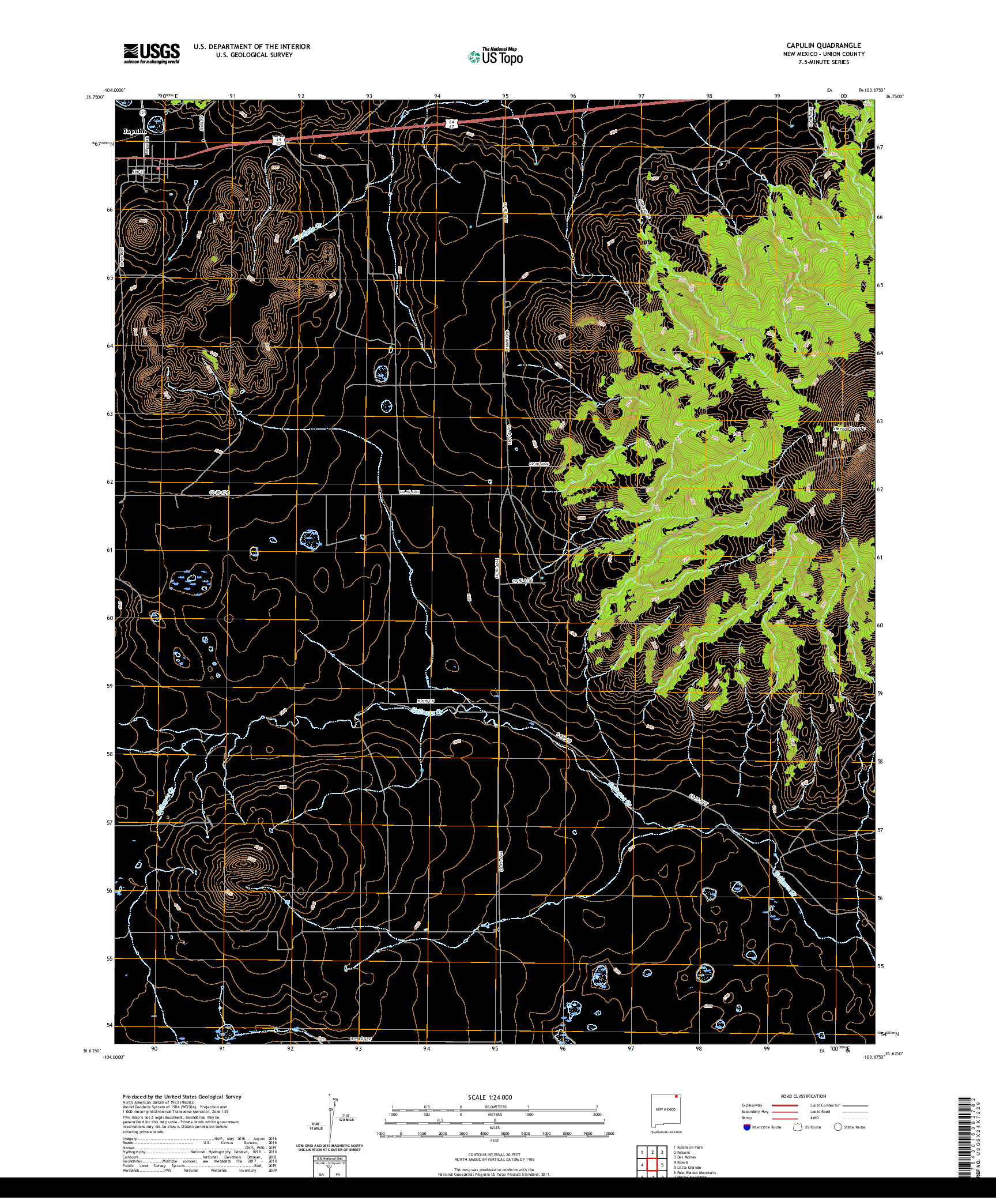 USGS US TOPO 7.5-MINUTE MAP FOR CAPULIN, NM 2020