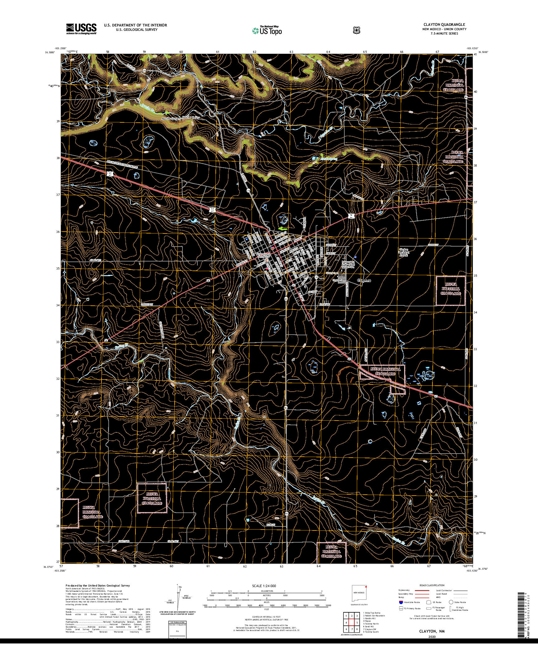USGS US TOPO 7.5-MINUTE MAP FOR CLAYTON, NM 2020