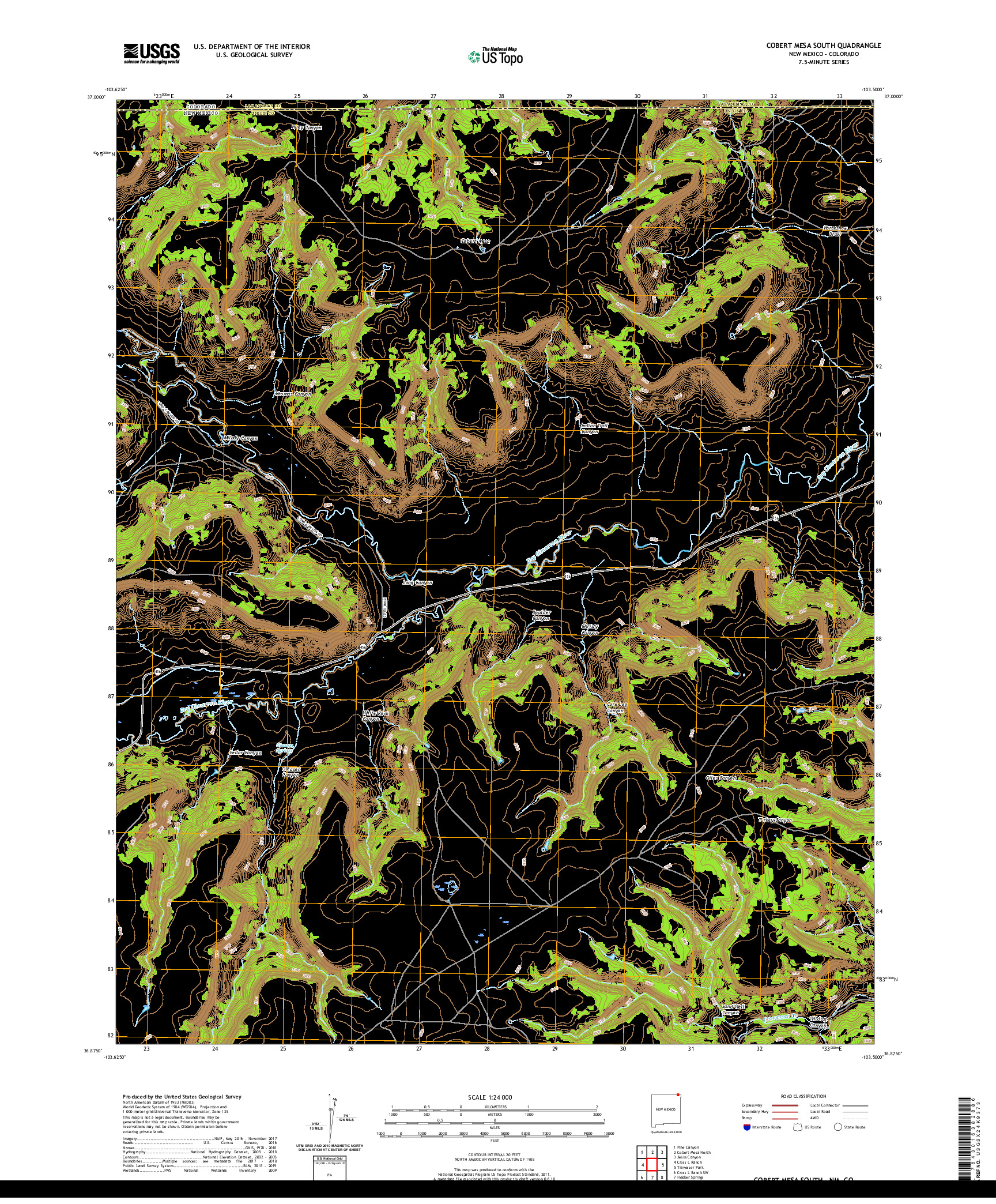 USGS US TOPO 7.5-MINUTE MAP FOR COBERT MESA SOUTH, NM,CO 2020