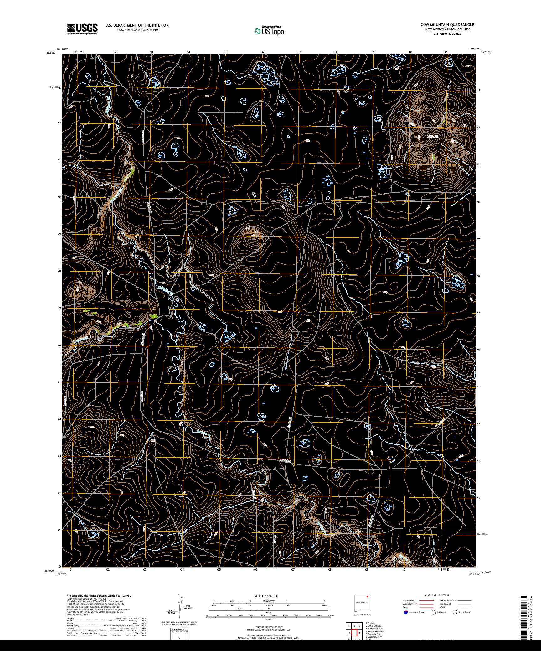 USGS US TOPO 7.5-MINUTE MAP FOR COW MOUNTAIN, NM 2020