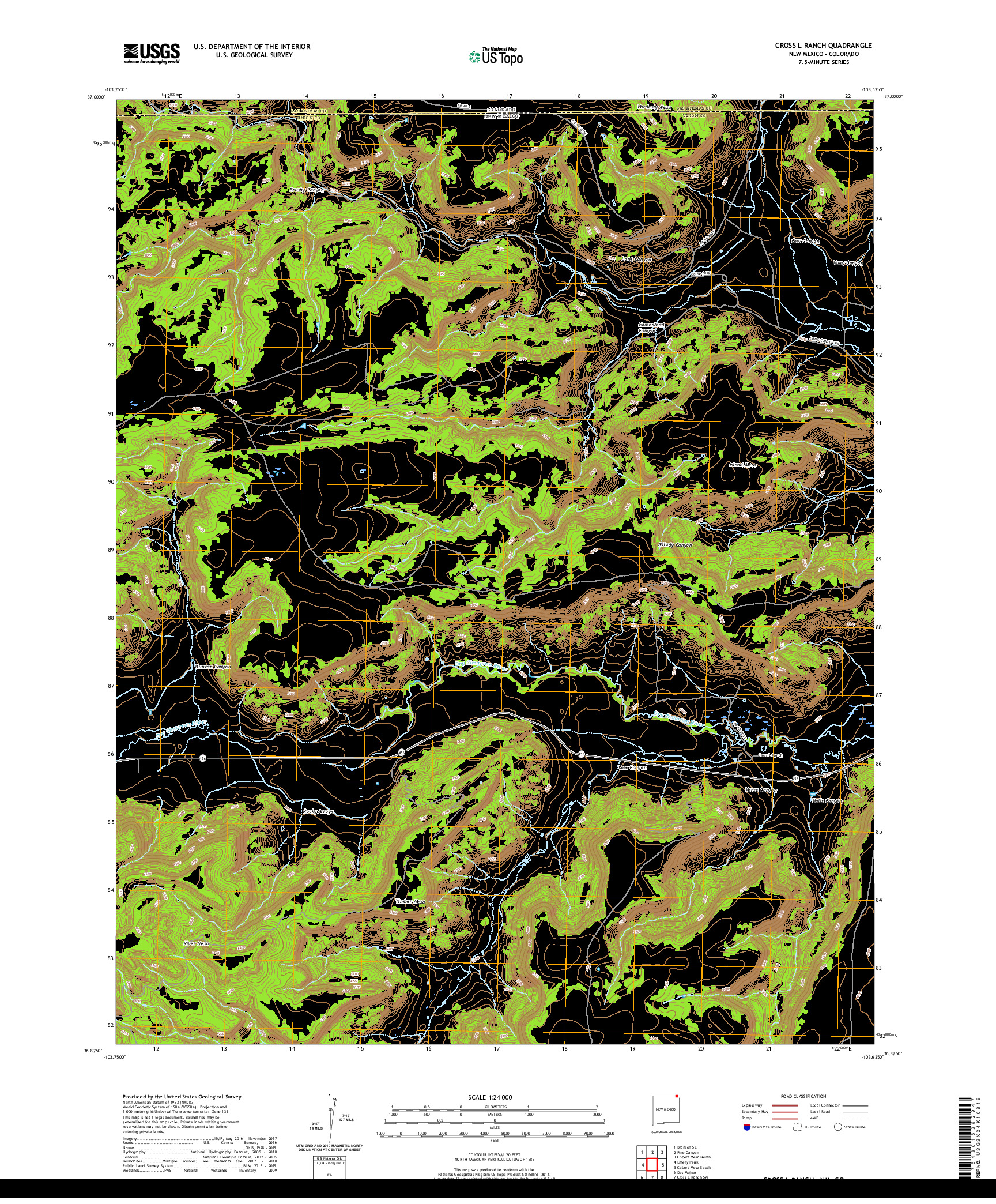 USGS US TOPO 7.5-MINUTE MAP FOR CROSS L RANCH, NM,CO 2020