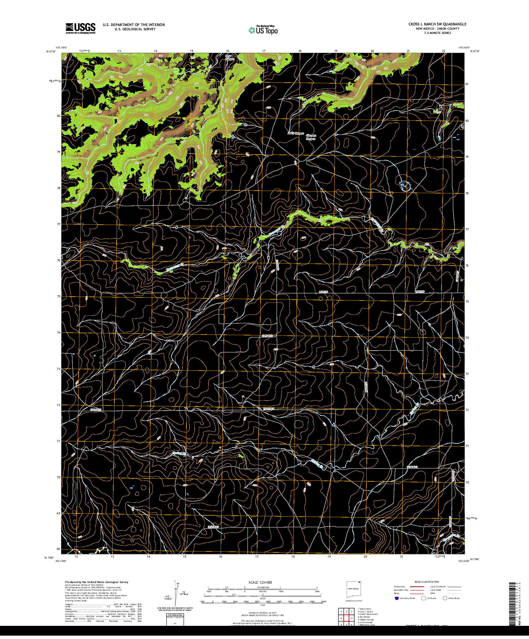 USGS US TOPO 7.5-MINUTE MAP FOR CROSS L RANCH SW, NM 2020