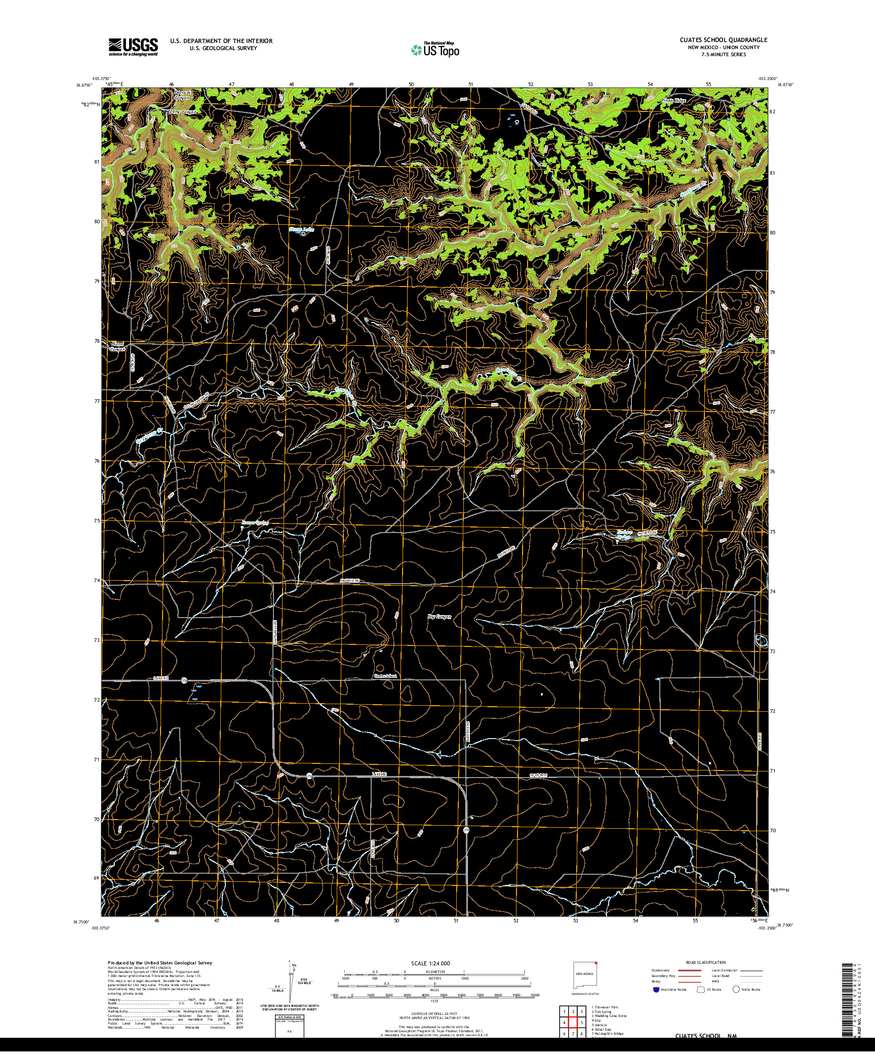 USGS US TOPO 7.5-MINUTE MAP FOR CUATES SCHOOL, NM 2020