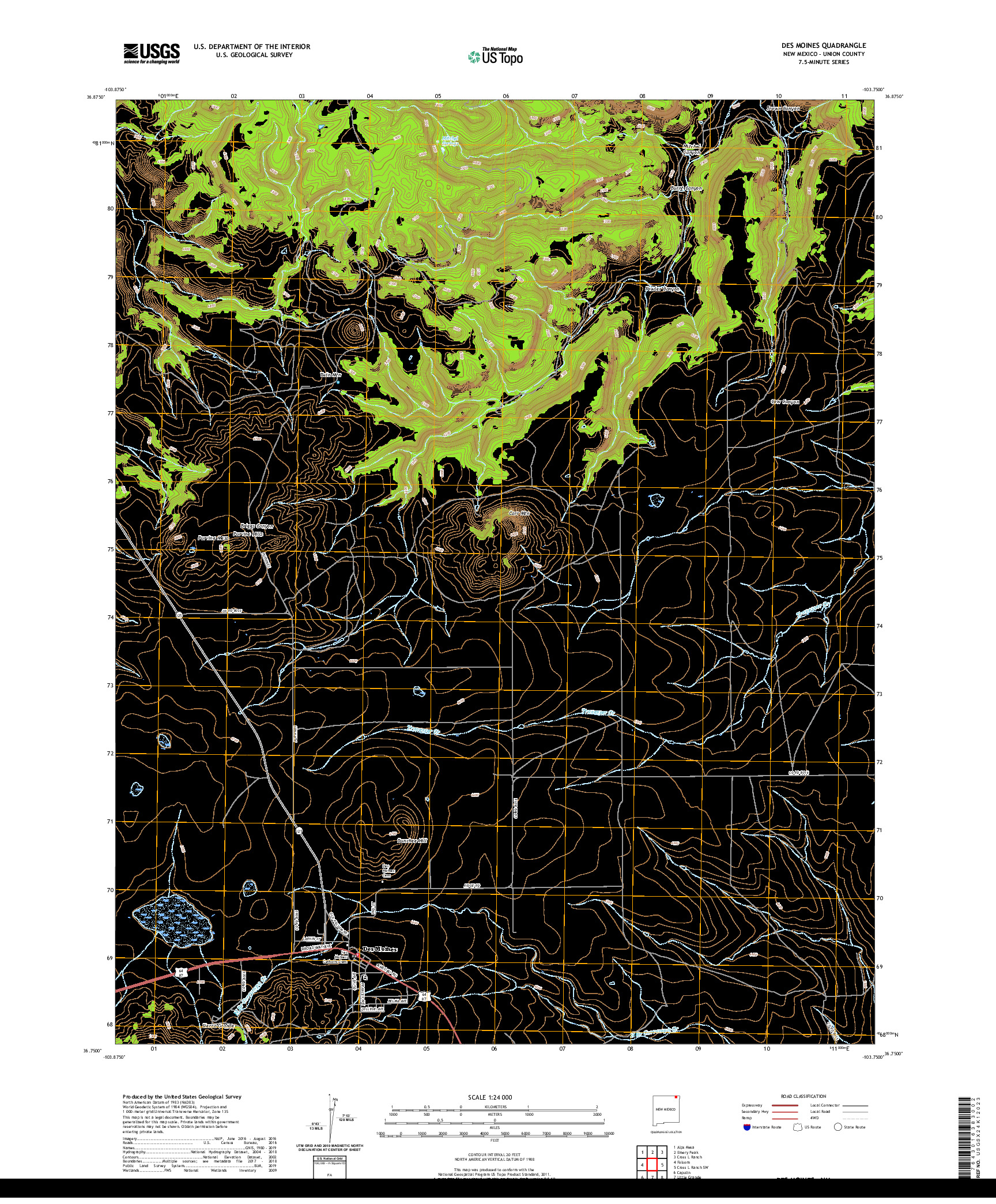 USGS US TOPO 7.5-MINUTE MAP FOR DES MOINES, NM 2020