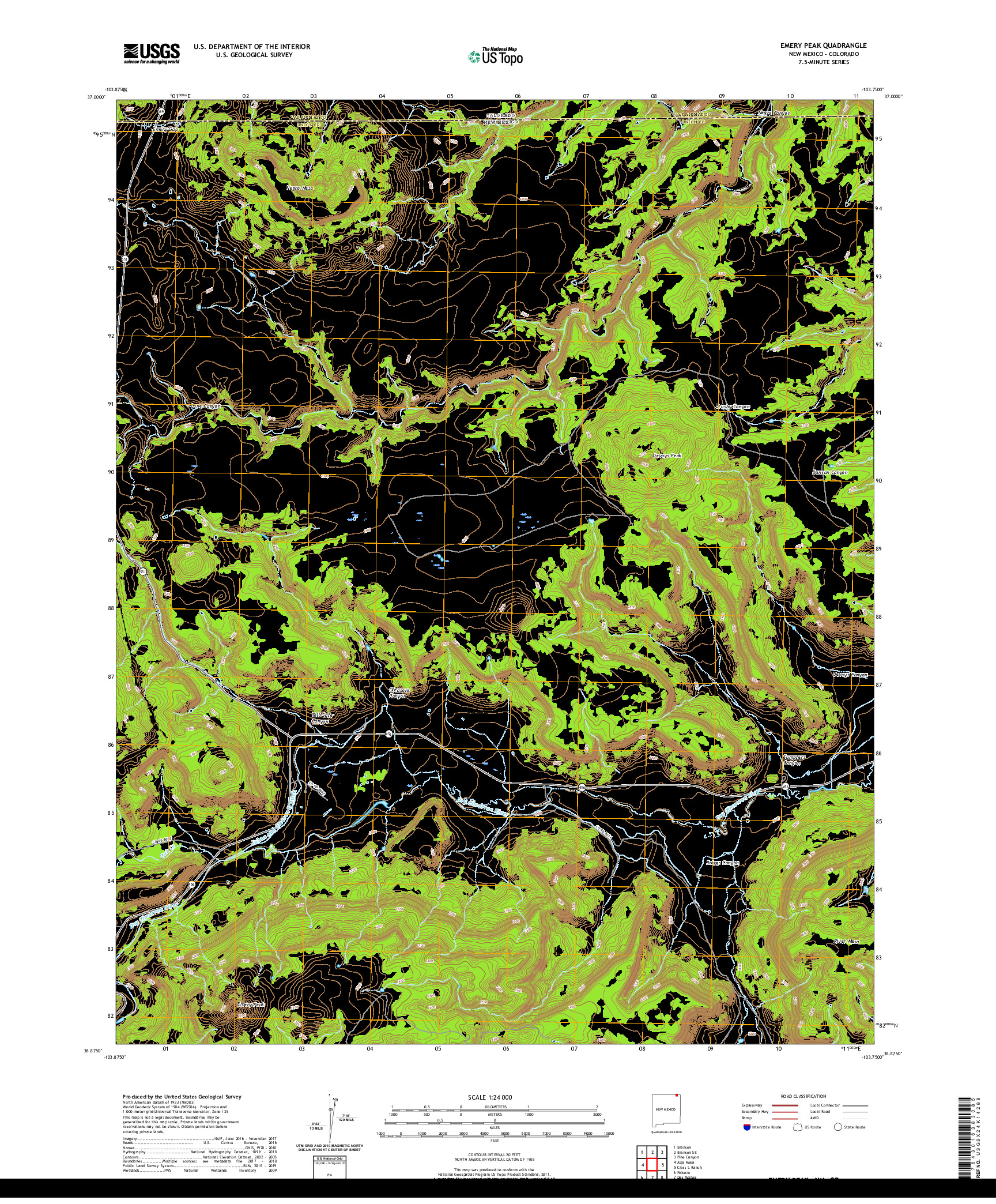 USGS US TOPO 7.5-MINUTE MAP FOR EMERY PEAK, NM,CO 2020