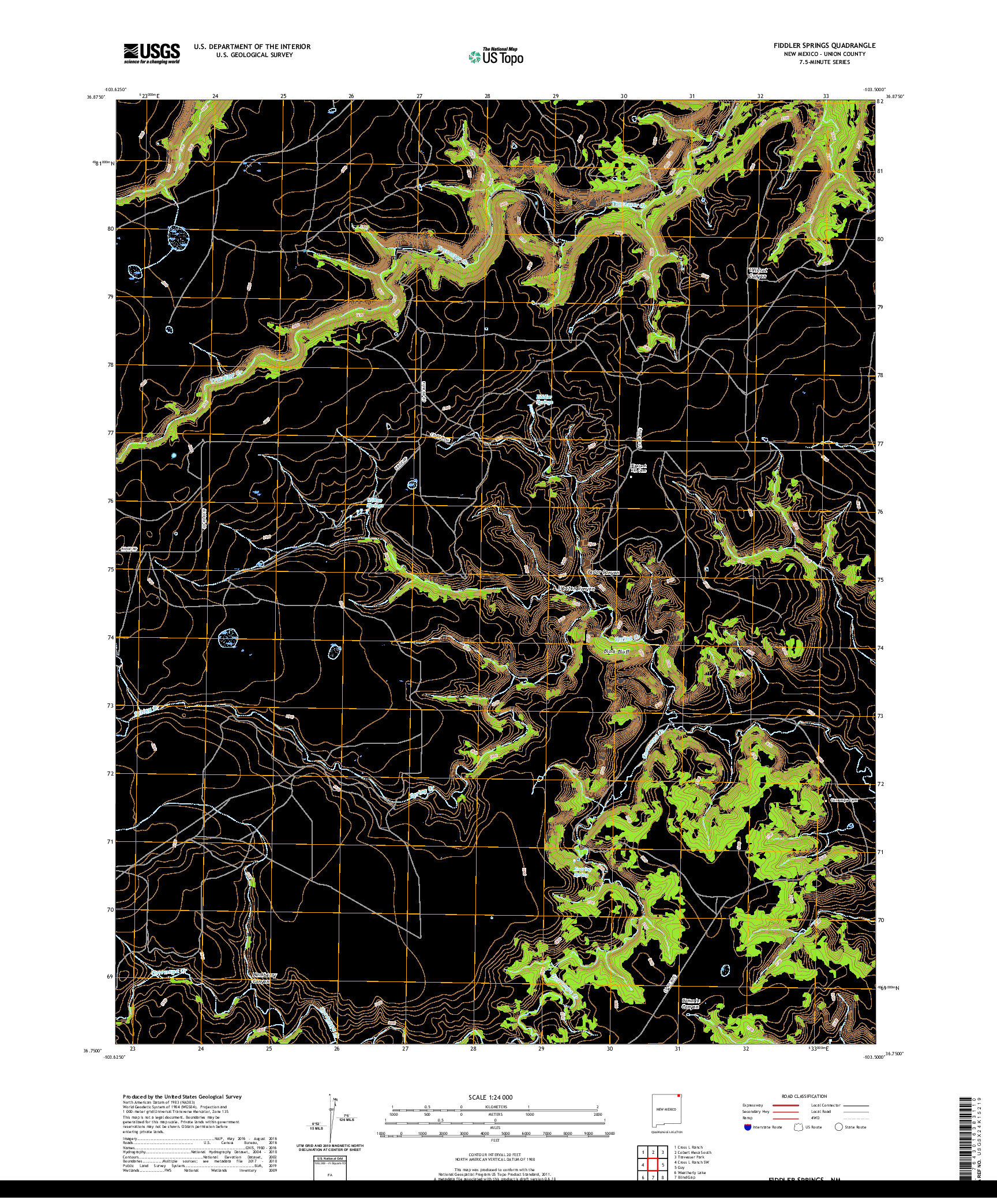 USGS US TOPO 7.5-MINUTE MAP FOR FIDDLER SPRINGS, NM 2020
